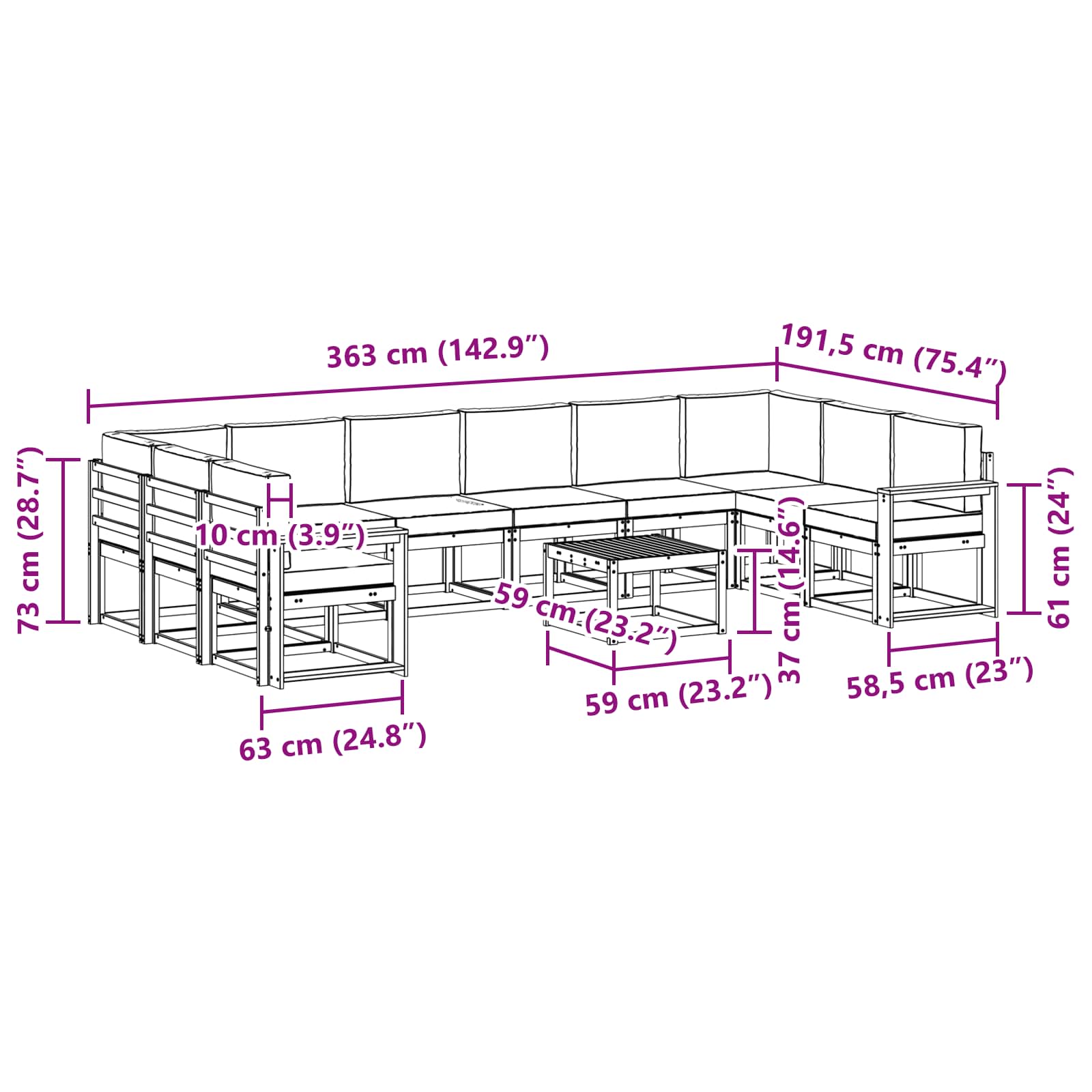 Set vanjskih sofa s jastukom 11 pcs Prirodna i svijetlo siva