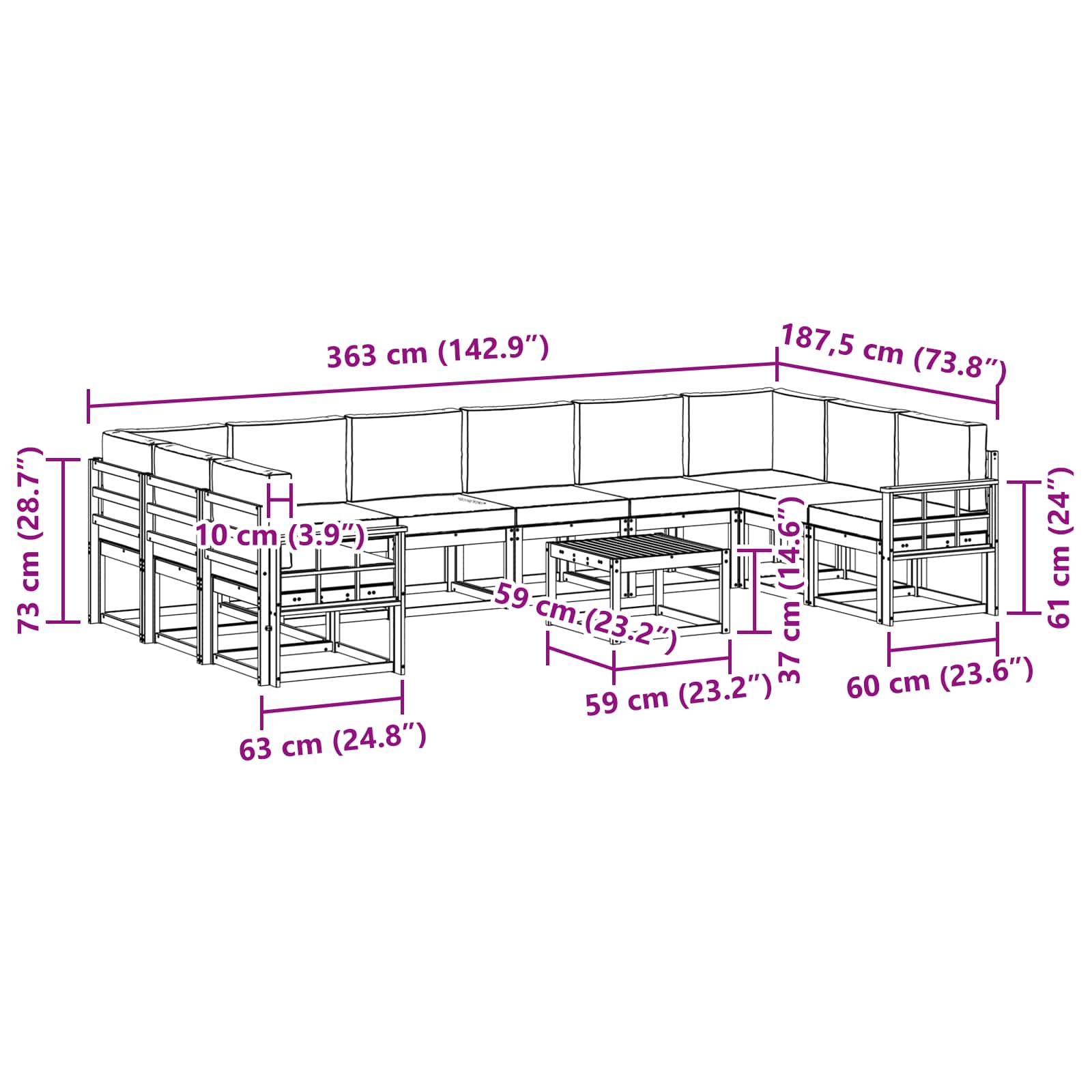 Set vanjskih sofa s jastukom 11 pcs Prirodna i antracit
