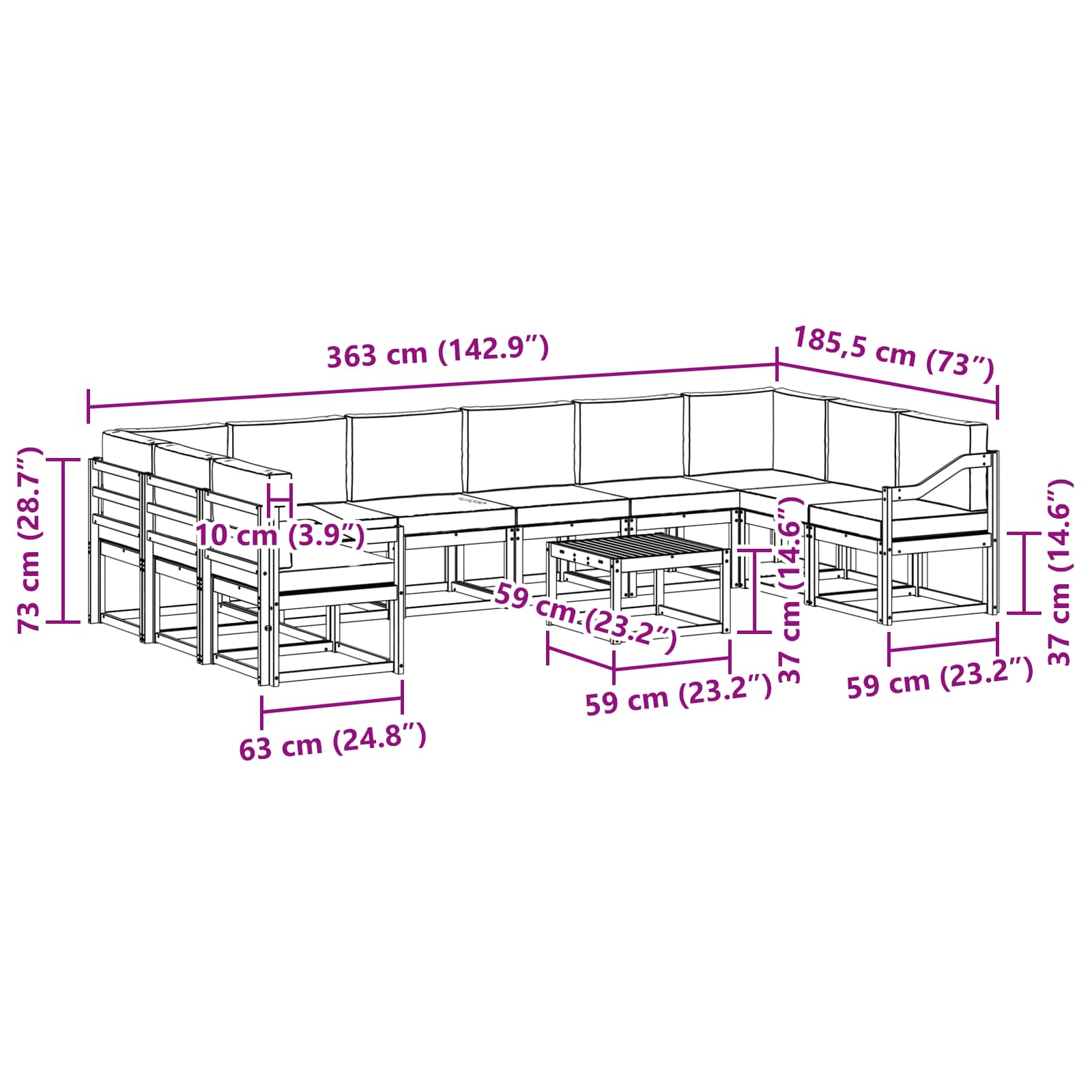 Set vanjskih sofa s jastukom 11 pcs Prirodna i krem