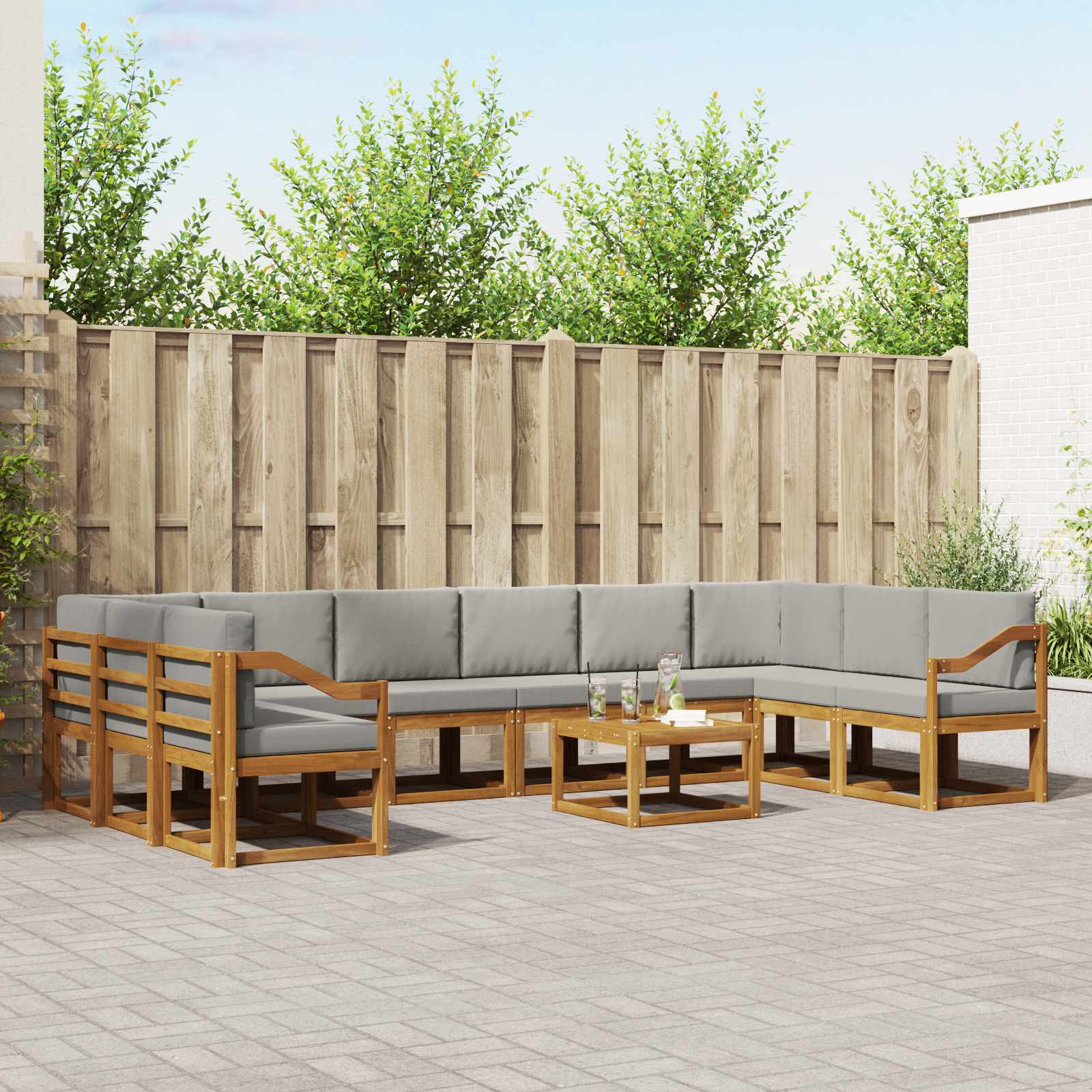 Set vanjskih sofa s jastukom 11 pcs Prirodna i svijetlo siva