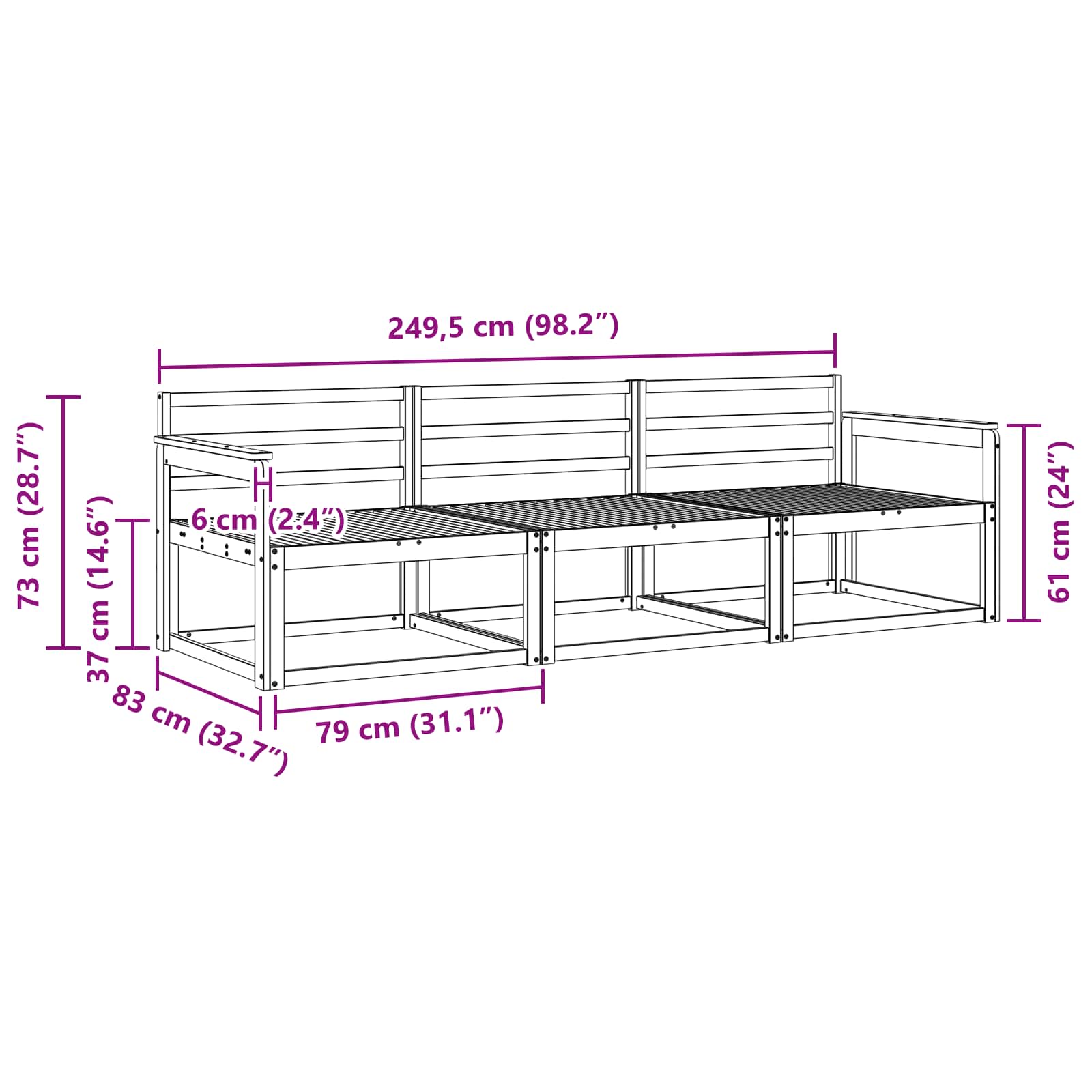 Set vanjskih sofa 3 pcs Prirodna Čvrsto drvo akacije