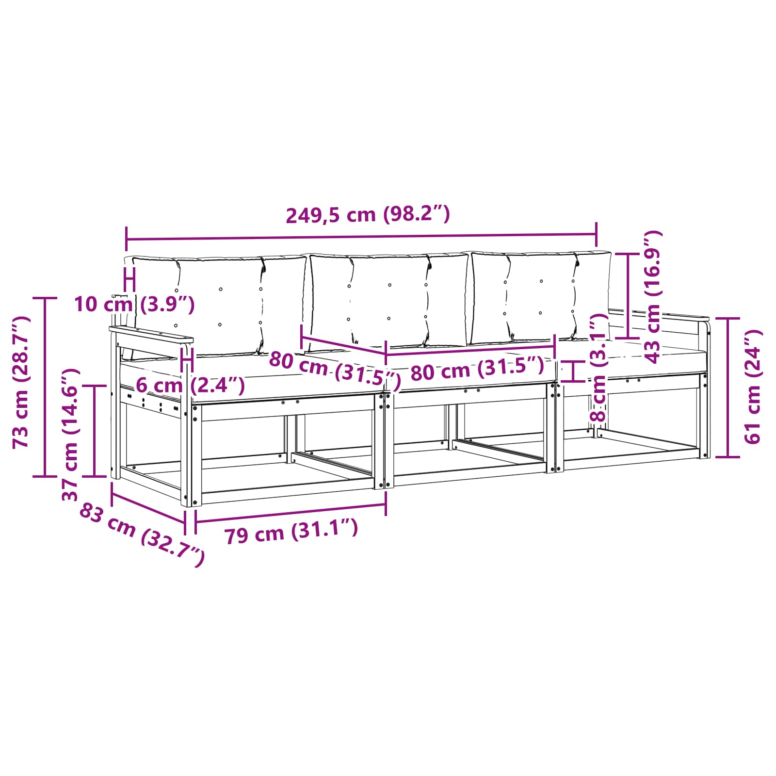 Set vanjskih sofa s jastukom 3 pcs Prirodna i krem