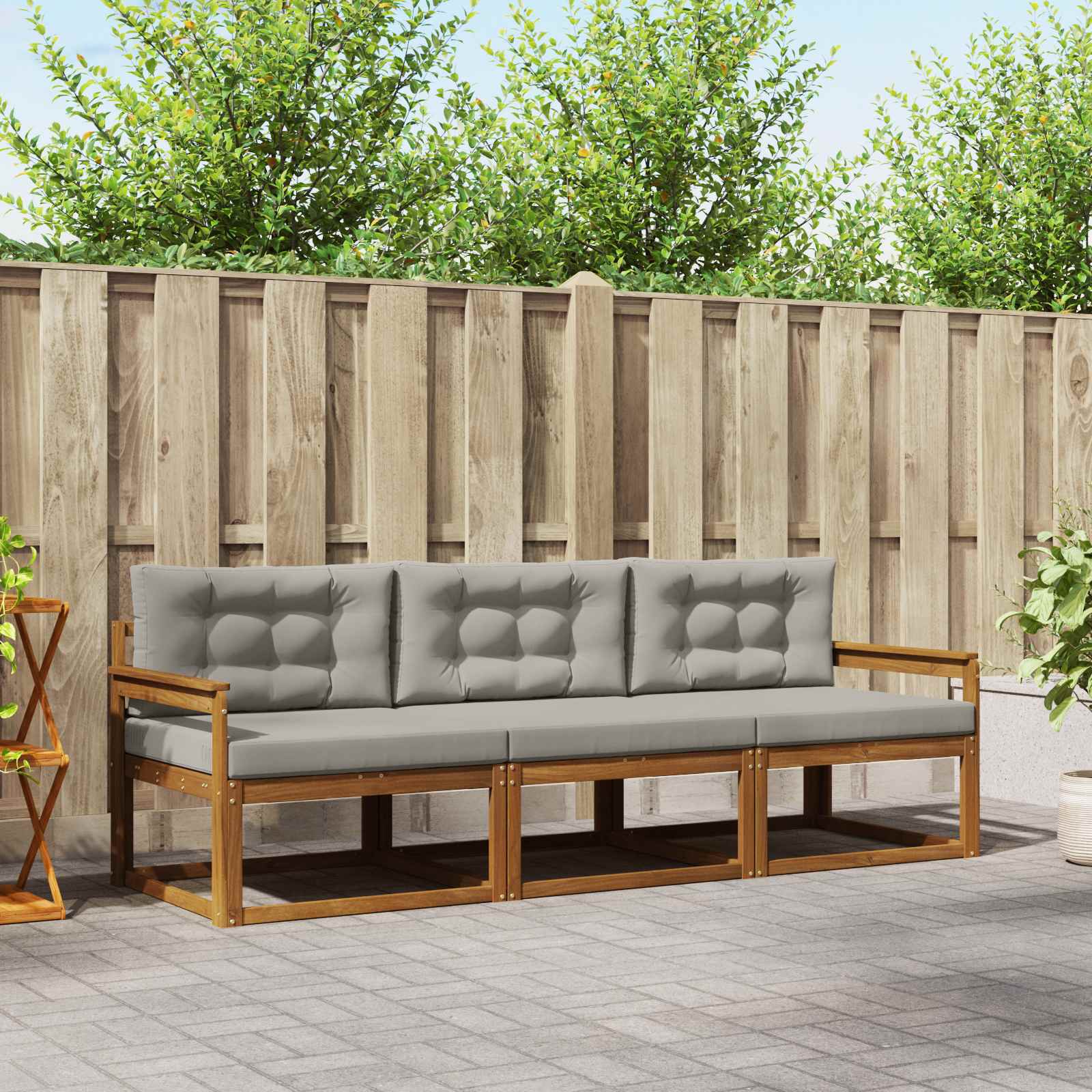 Set vanjskih sofa s jastukom 3 pcs Prirodna i svijetlo siva