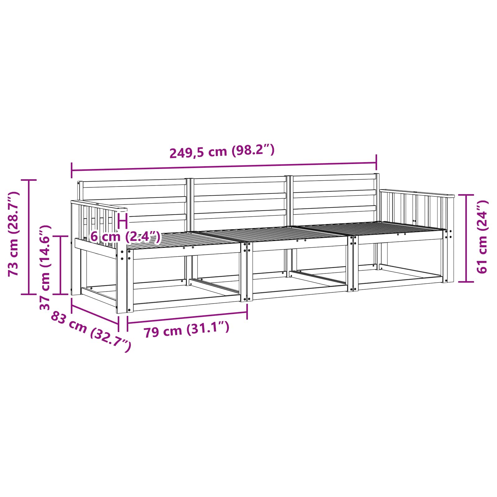 Set vanjskih sofa 3 pcs Prirodna Čvrsto drvo akacije