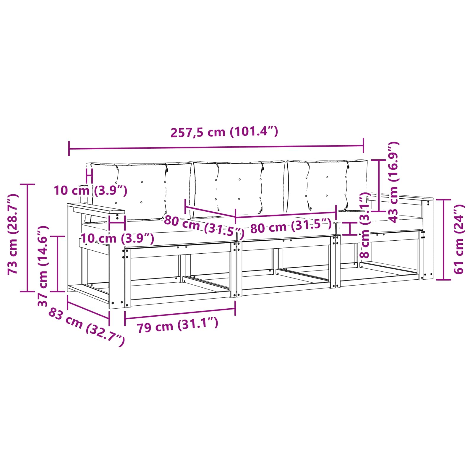 Set vanjskih sofa s jastukom 3 pcs Prirodna i svijetlo siva