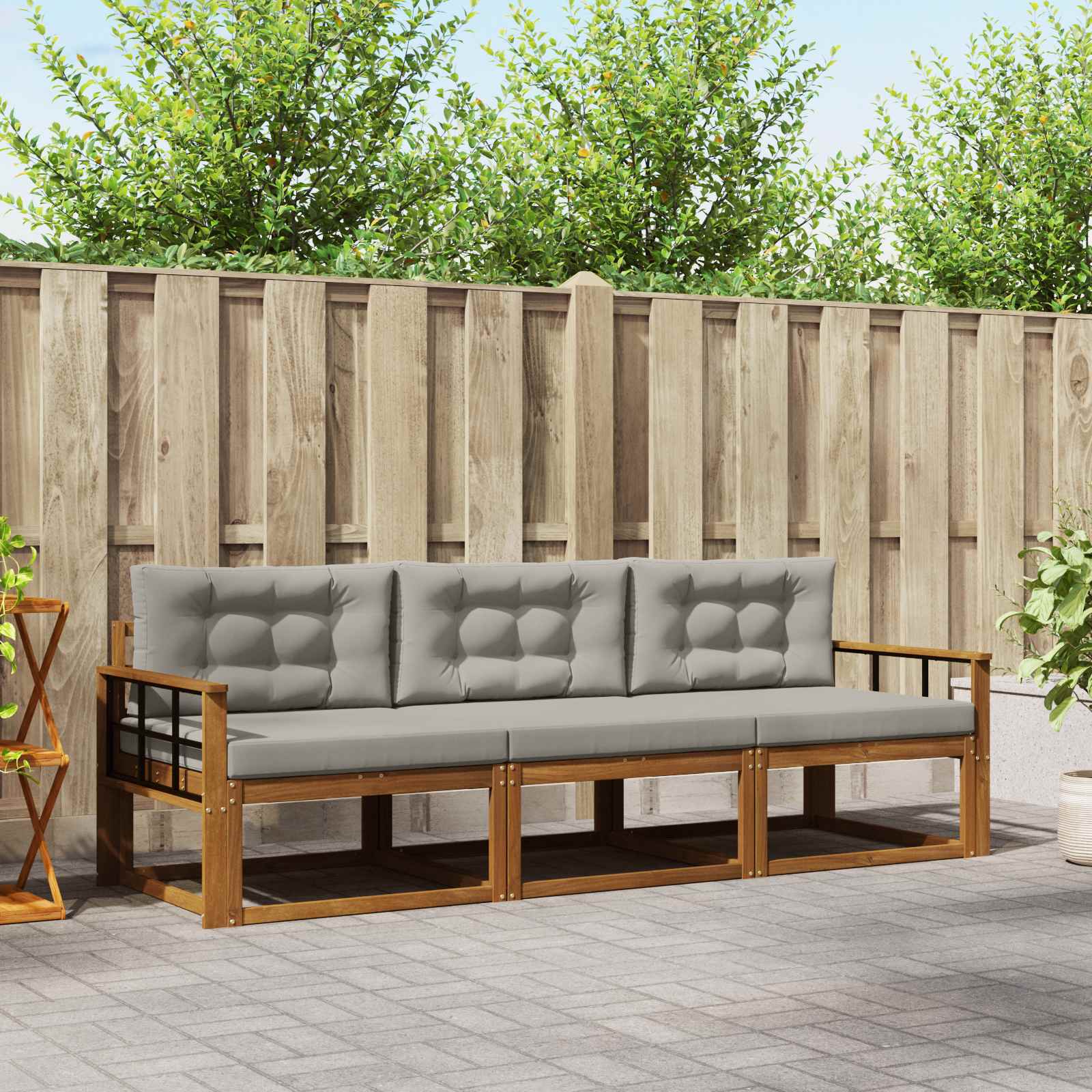 Set vanjskih sofa s jastukom 3 pcs Prirodna i svijetlo siva