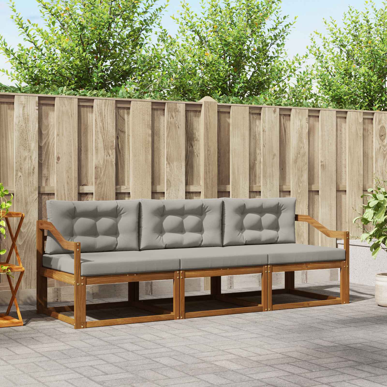 Set vanjskih sofa s jastukom 3 pcs Prirodna i svijetlo siva