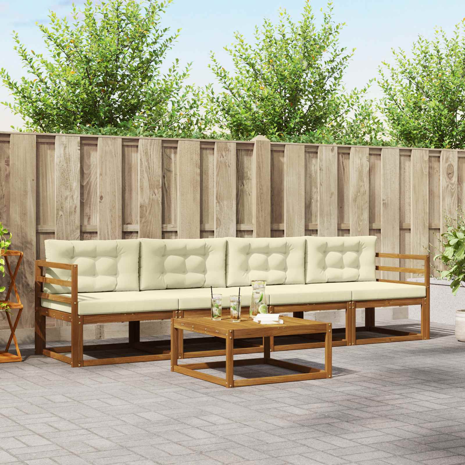 Set vanjskih sofa s jastukom 5 pcs Prirodna i krem