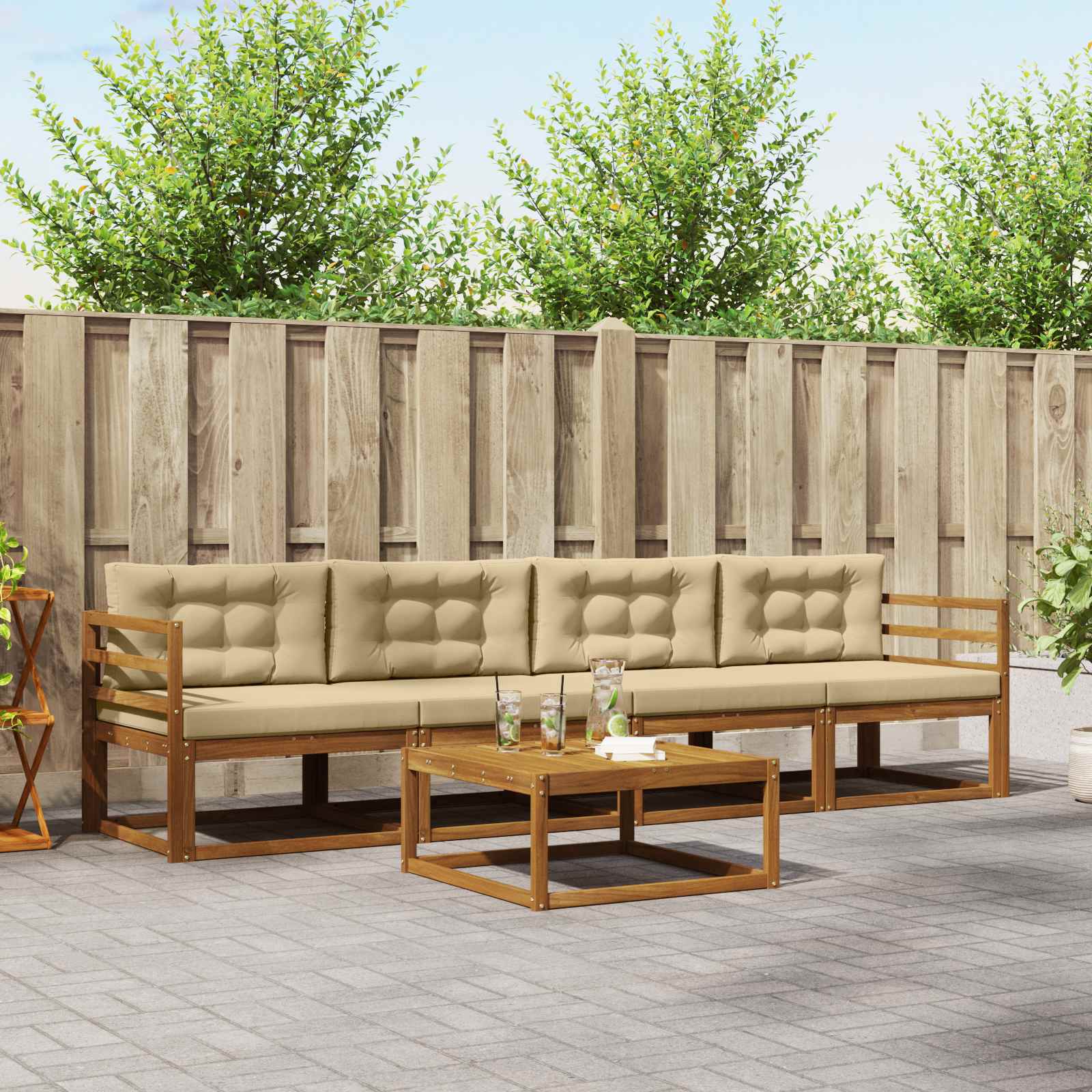 Set vanjskih sofa s jastukom 5 pcs Prirodna i bež
