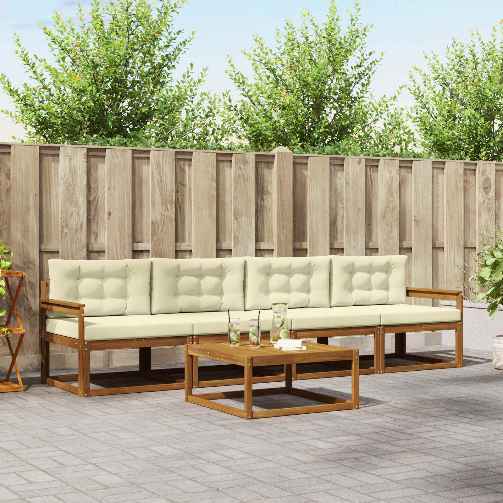 Set vanjskih sofa s jastukom 5 pcs Prirodna i krem