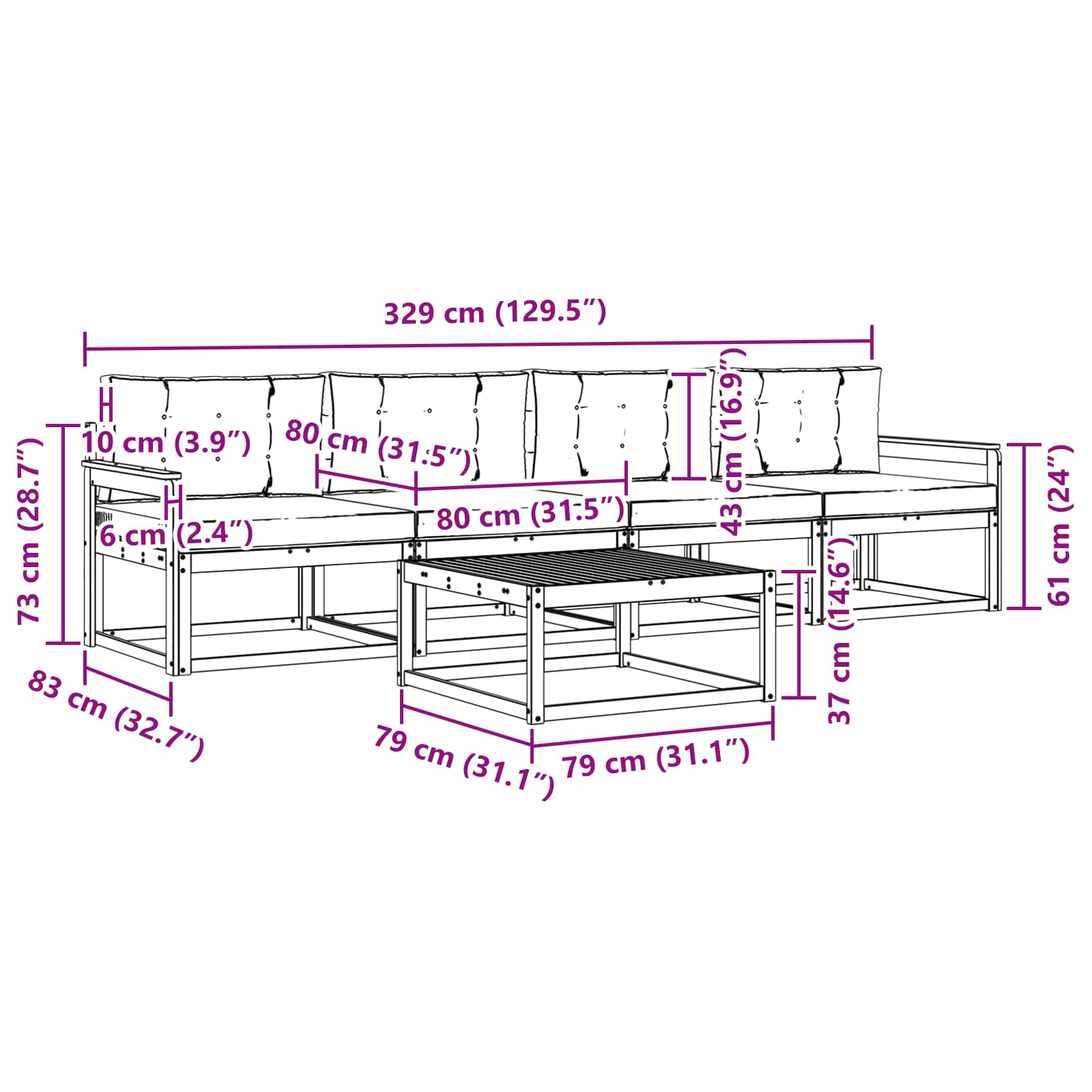 Set vanjskih sofa s jastukom 5 pcs Prirodna i krem