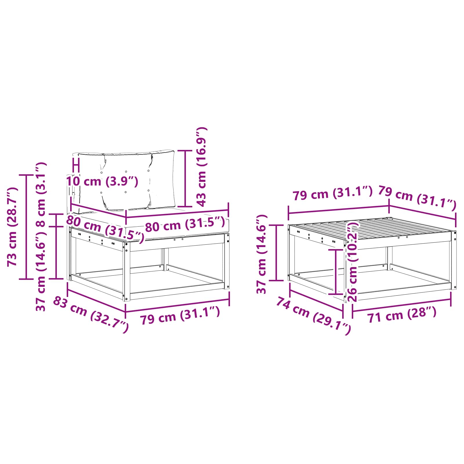 Set vanjskih sofa s jastukom 5 pcs Prirodna i krem