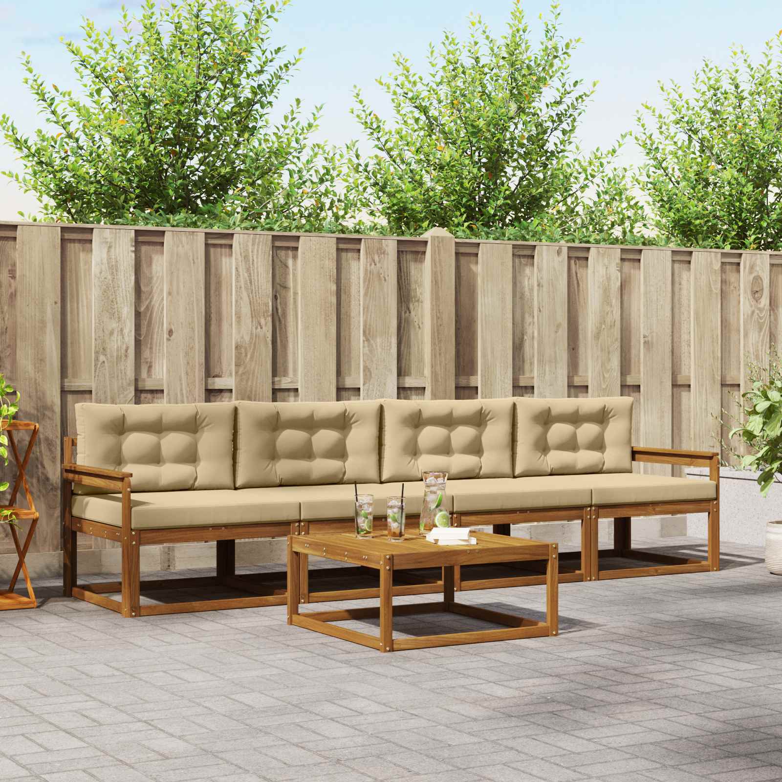 Set vanjskih sofa s jastukom 5 pcs Prirodna i bež