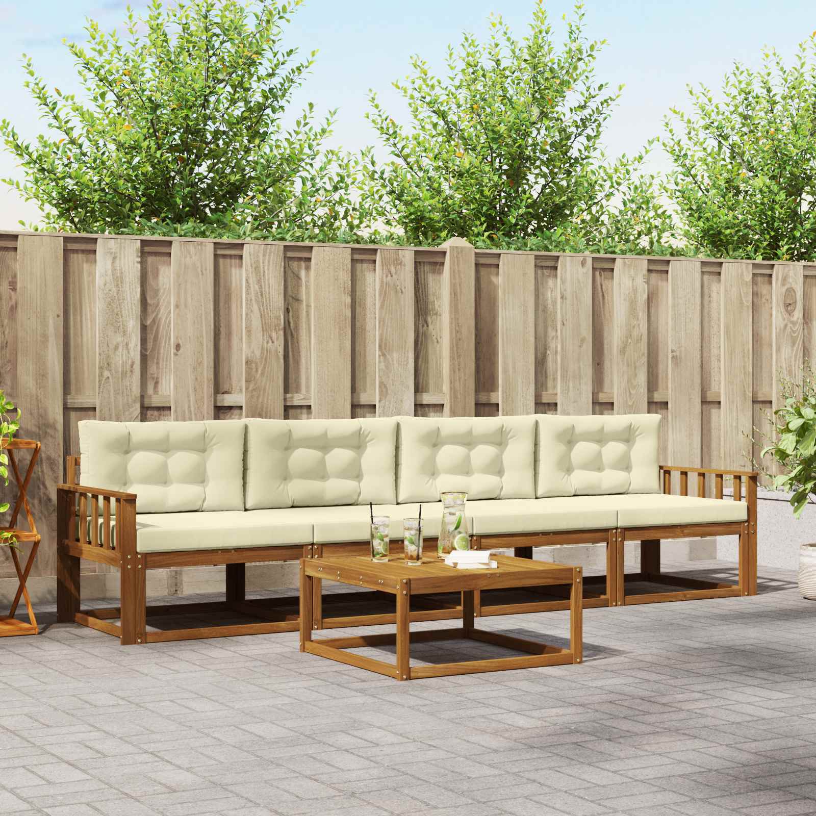 Set vanjskih sofa s jastukom 5 pcs Prirodna i krem