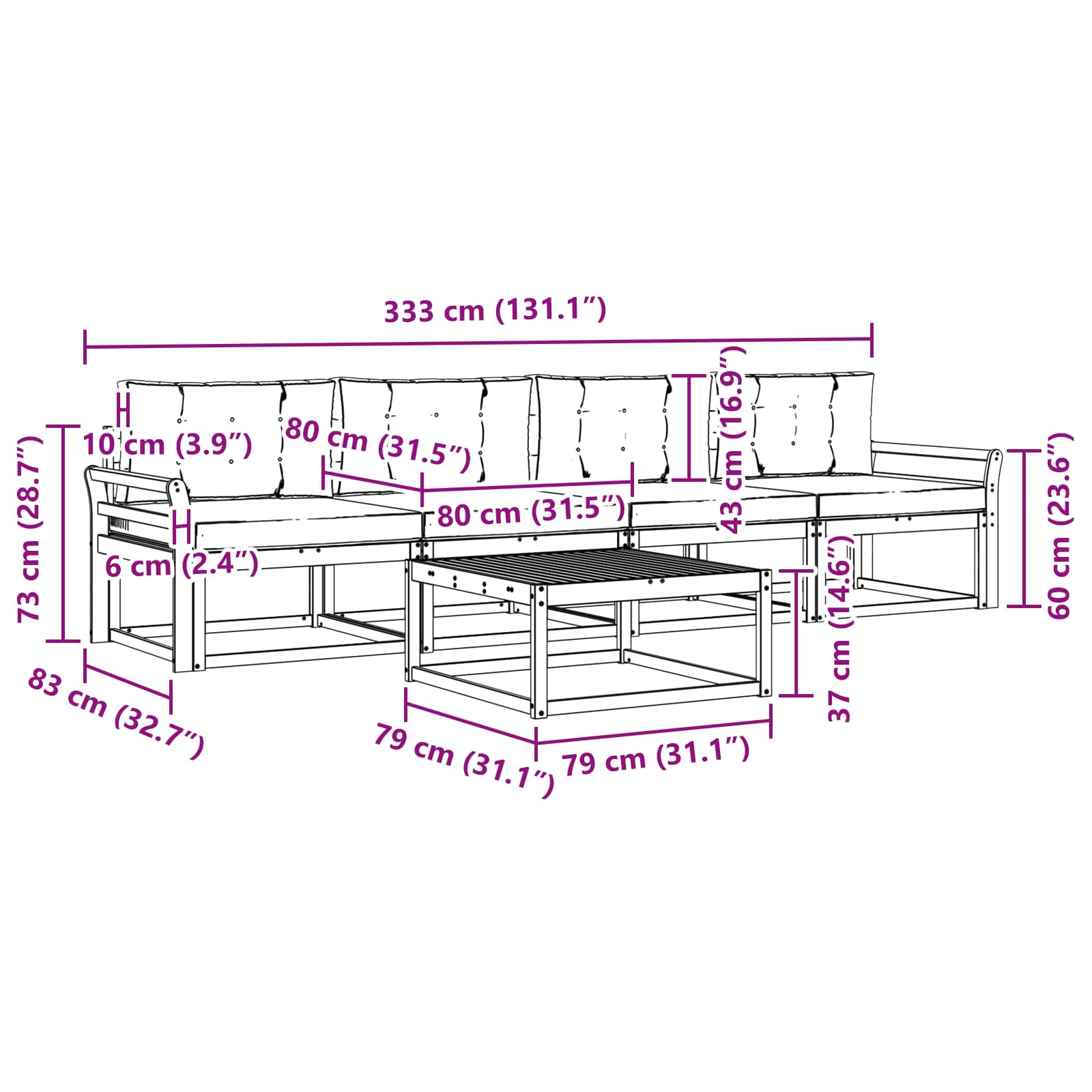 Set vanjskih sofa 5 pcs Prirodna i svijetlo siva