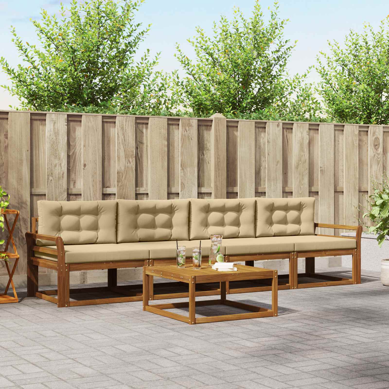 Set vanjskih sofa s jastukom 5 pcs Prirodna i bež