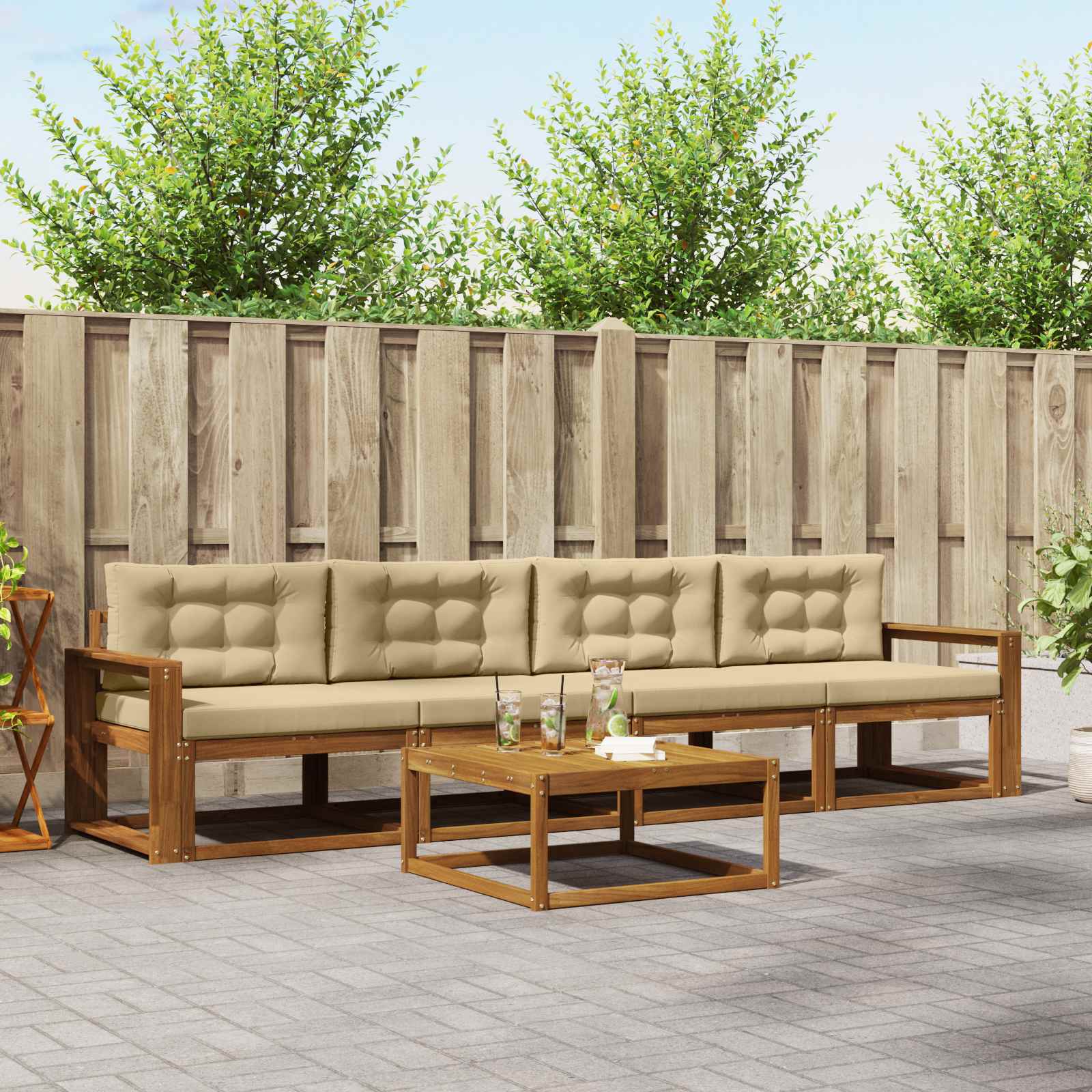 Set vanjskih sofa s jastukom 5 pcs Prirodna i bež