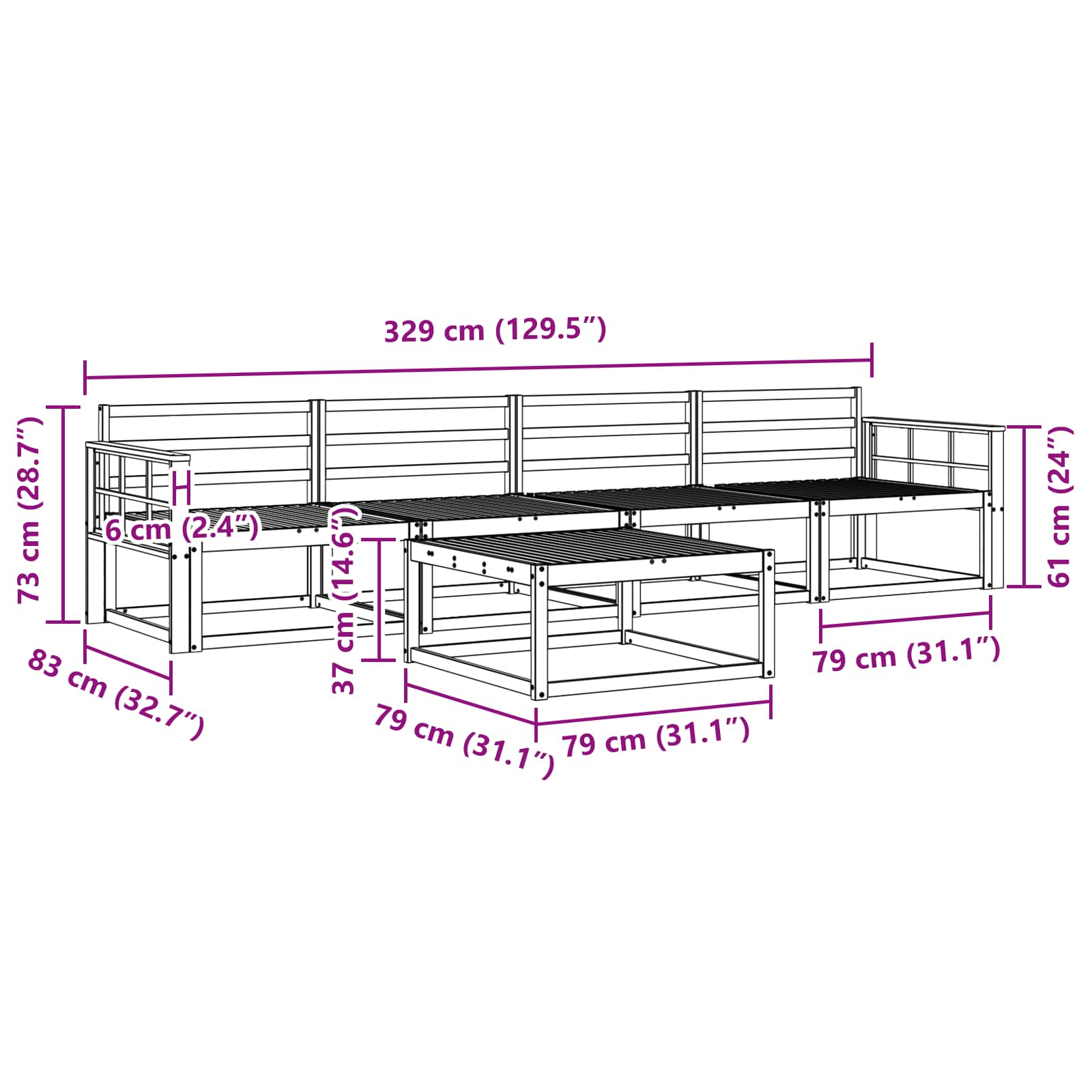 Set vanjskih sofa 5 pcs Prirodna Čvrsto drvo akacije