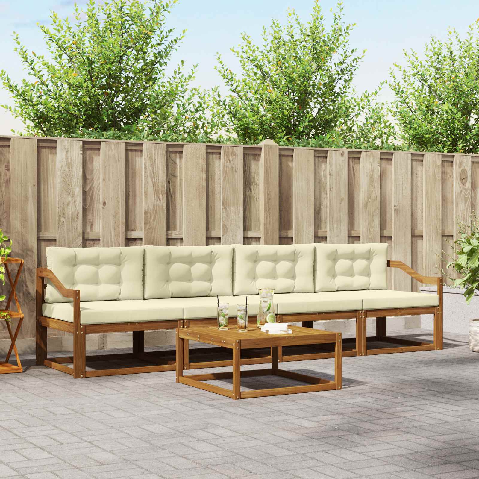 Set vanjskih sofa s jastukom 5 pcs Prirodna i krem