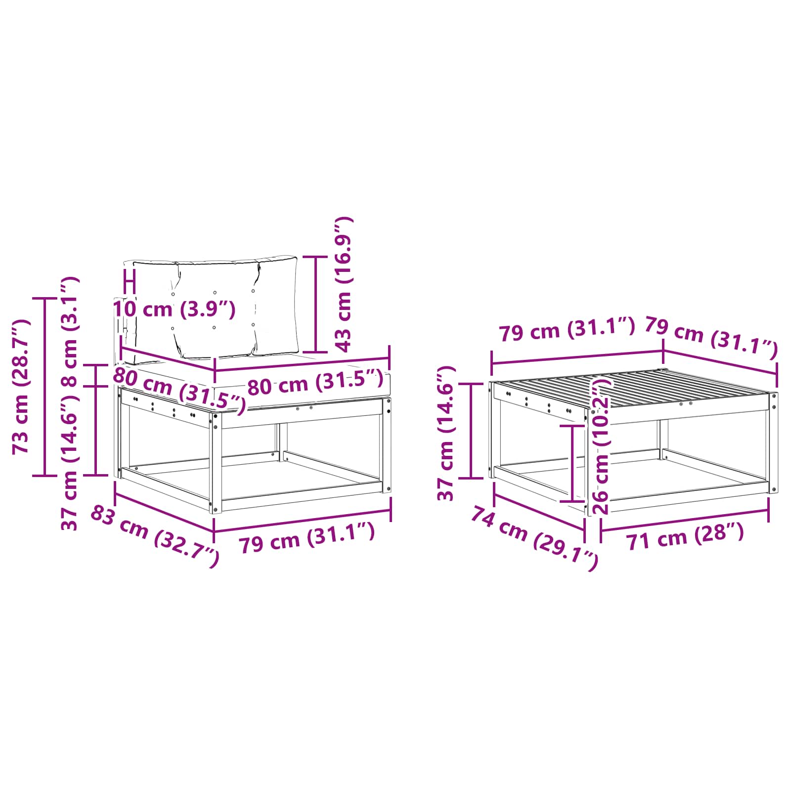 Set vanjskih sofa s jastukom 5 pcs Prirodna i krem