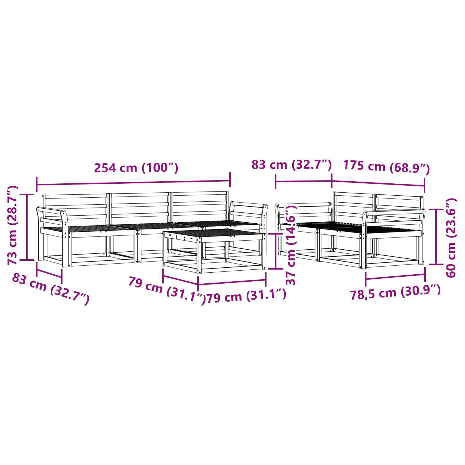 Set vanjskih sofa 6 pcs Prirodna Čvrsto drvo akacije