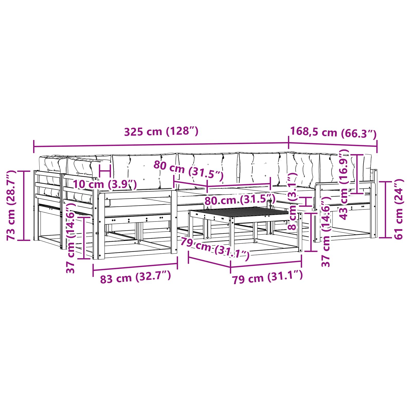 Set vanjskih sofa 7 pcs Prirodna i bež