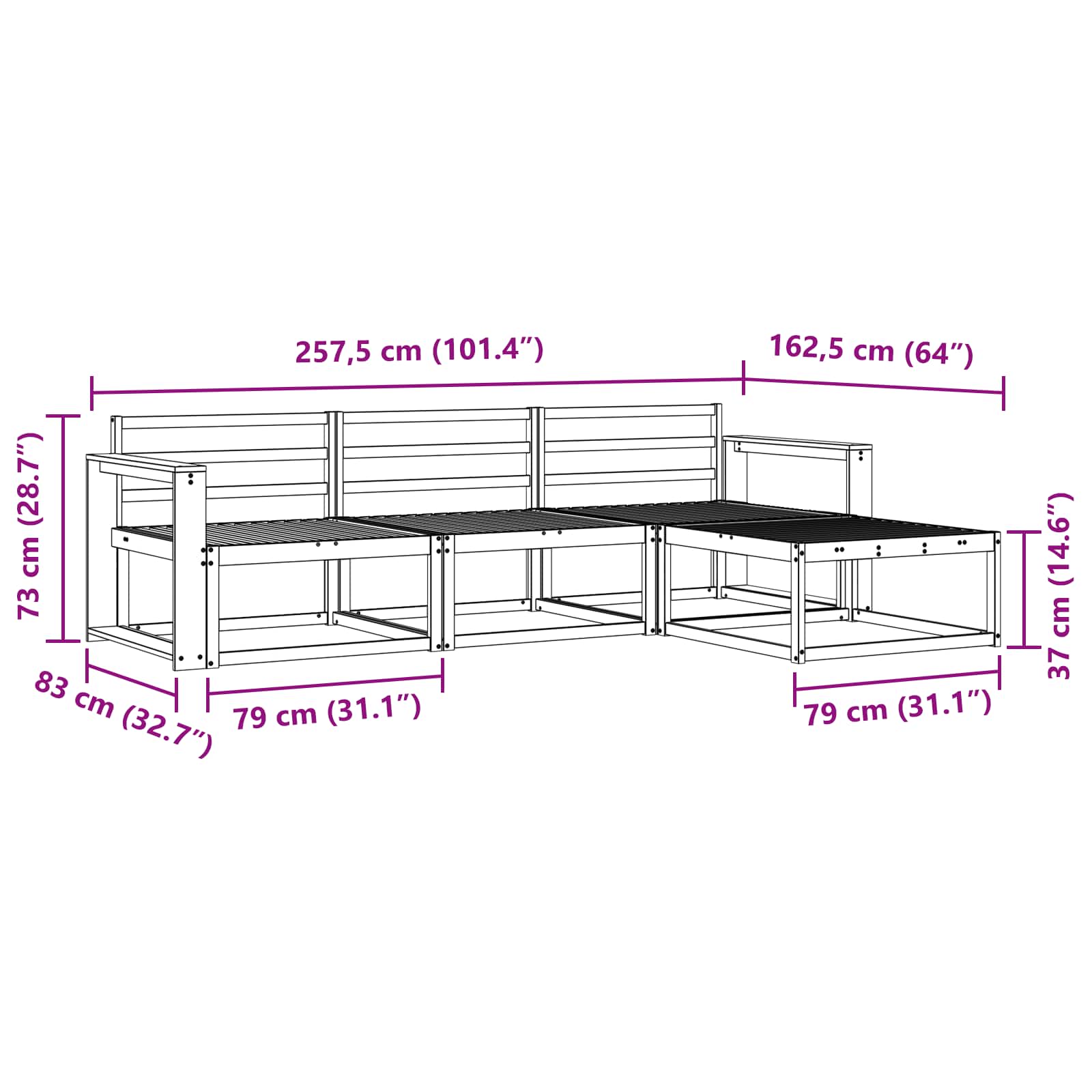 Set vanjskih sofa 4 pcs Prirodna Čvrsto drvo akacije