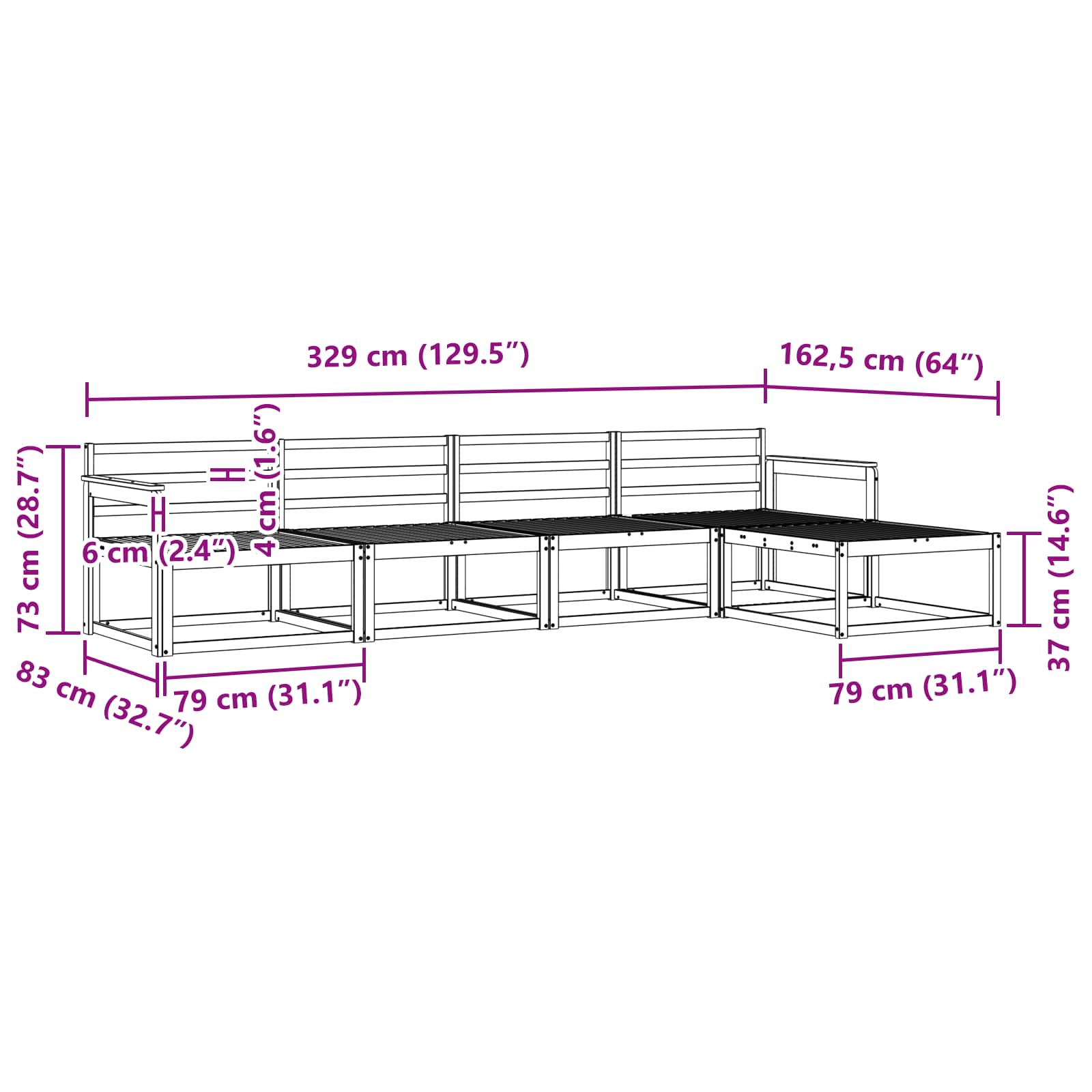 Set vanjskih sofa 5 pcs Prirodna Čvrsto drvo akacije