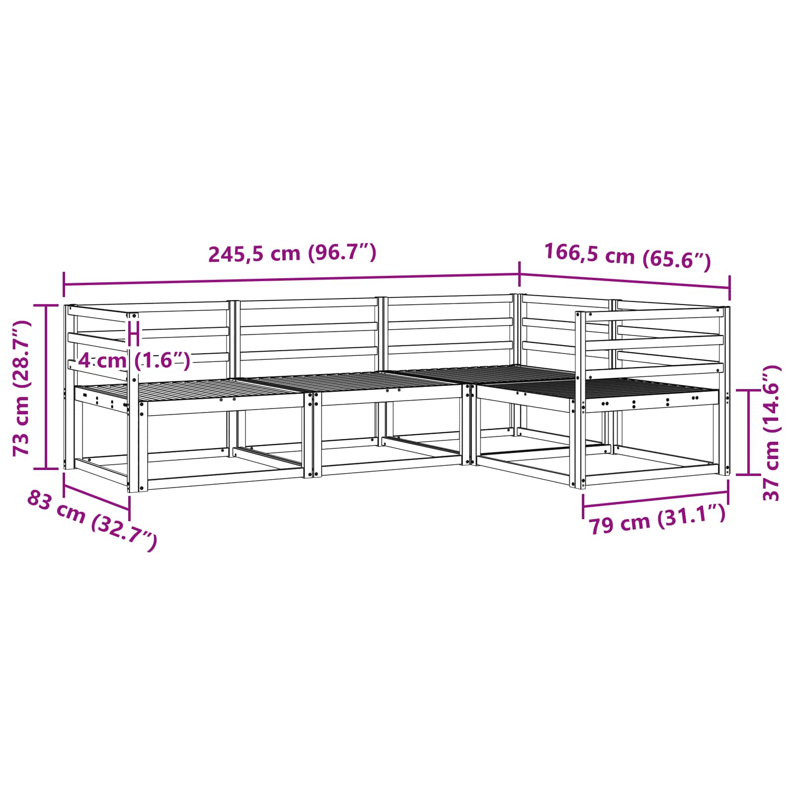 Set vanjskih sofa 4 pcs Prirodna Čvrsto drvo akacije