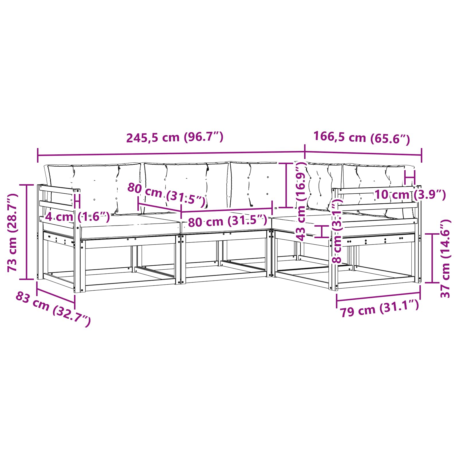 Set vanjskih sofa s jastukom 4 pcs Prirodna i antracit
