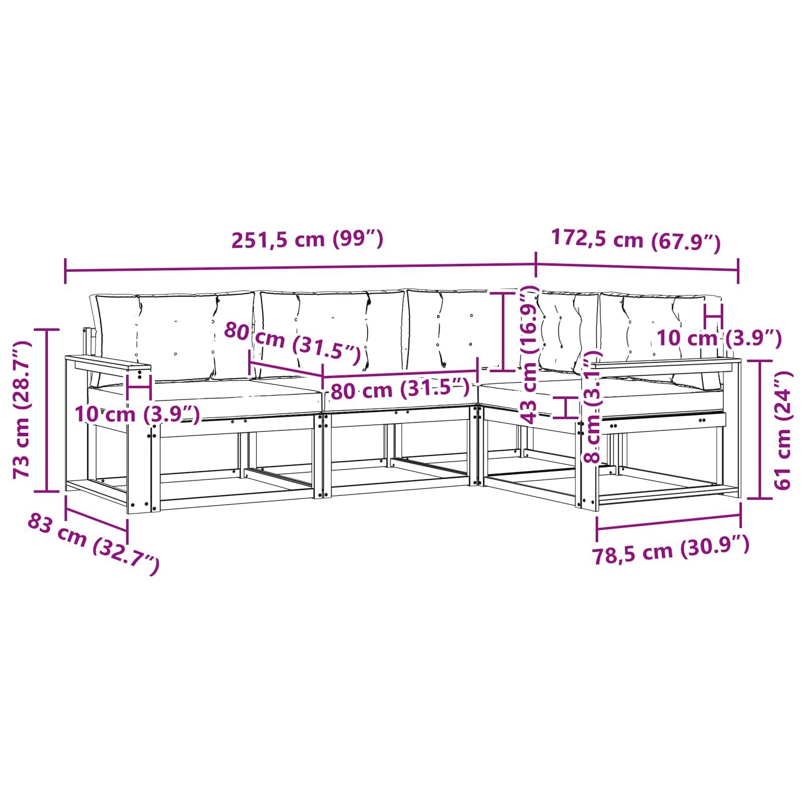 Set vanjskih sofa s jastukom 4 pcs Prirodna i svijetlo siva
