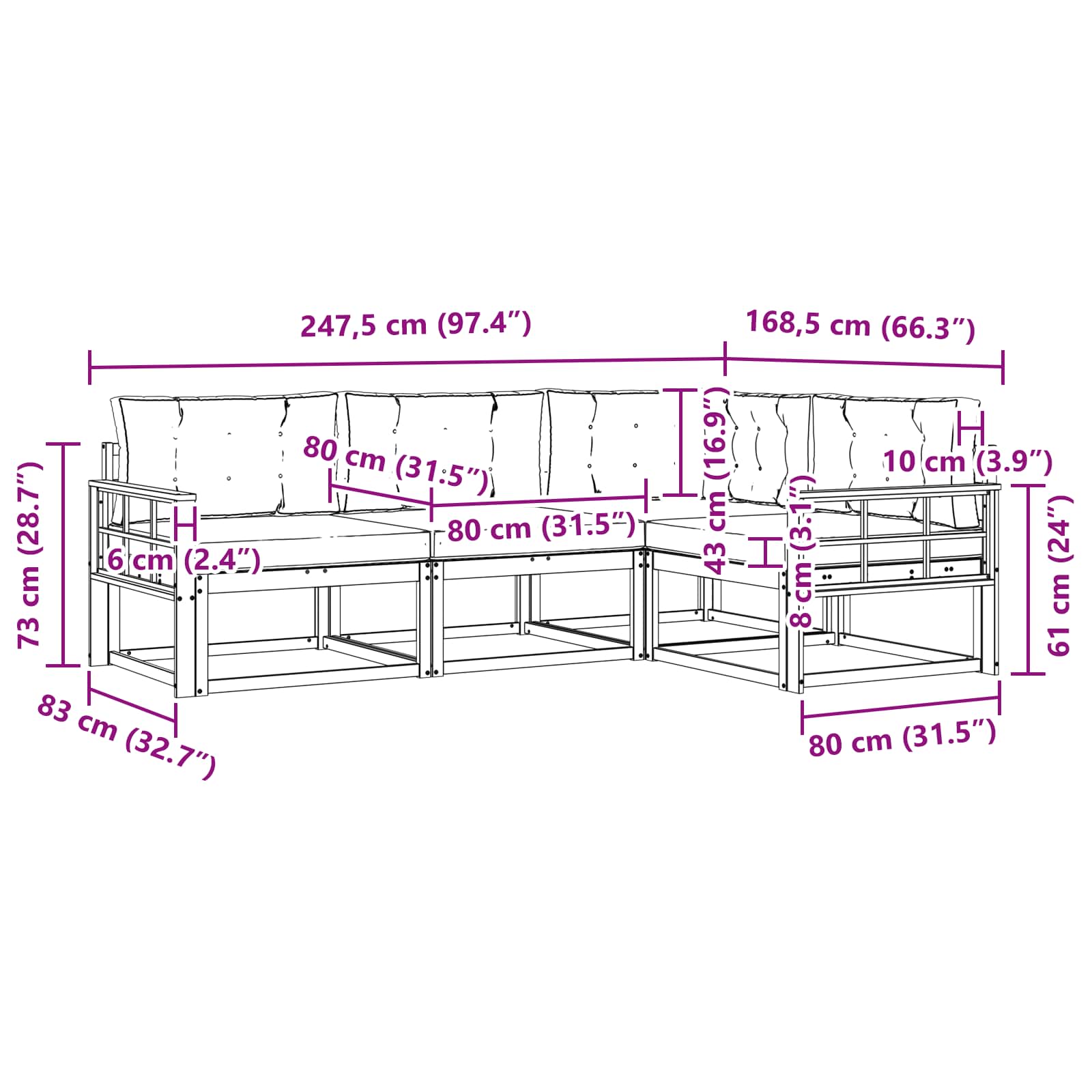 Set vanjskih sofa s jastukom 4 pcs Prirodna i krem