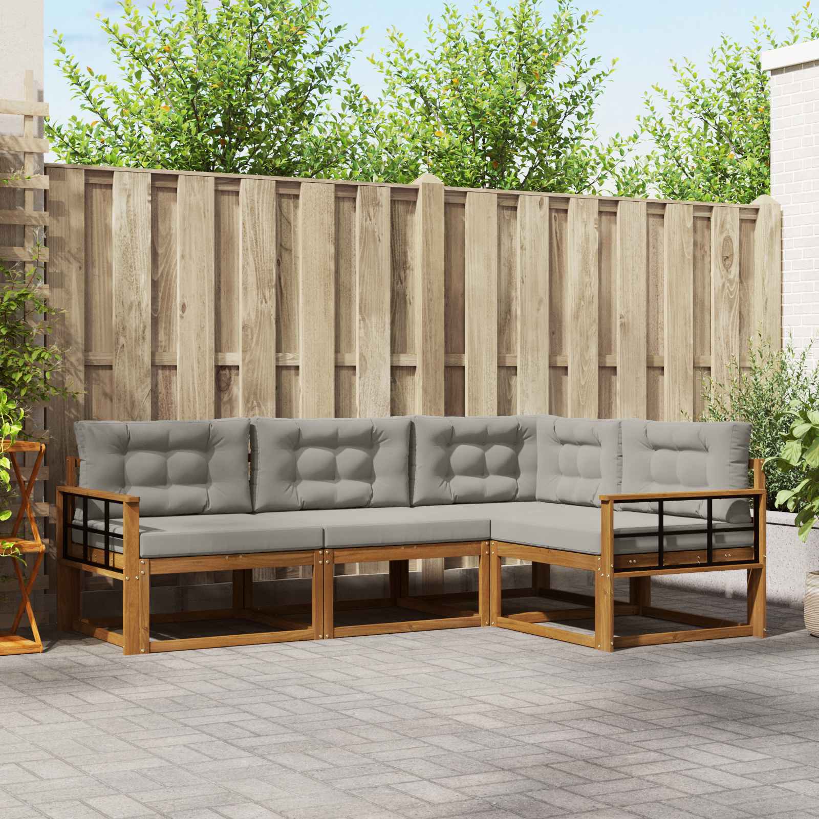 Set vanjskih sofa s jastukom 4 pcs Prirodna i svijetlo siva