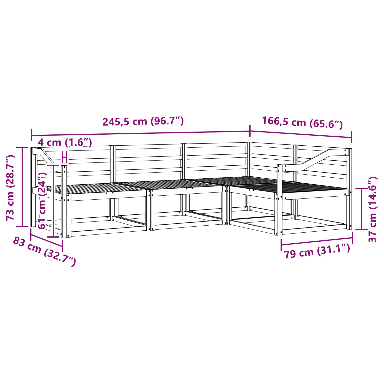 Set vanjskih sofa 4 pcs Prirodna Čvrsto drvo akacije