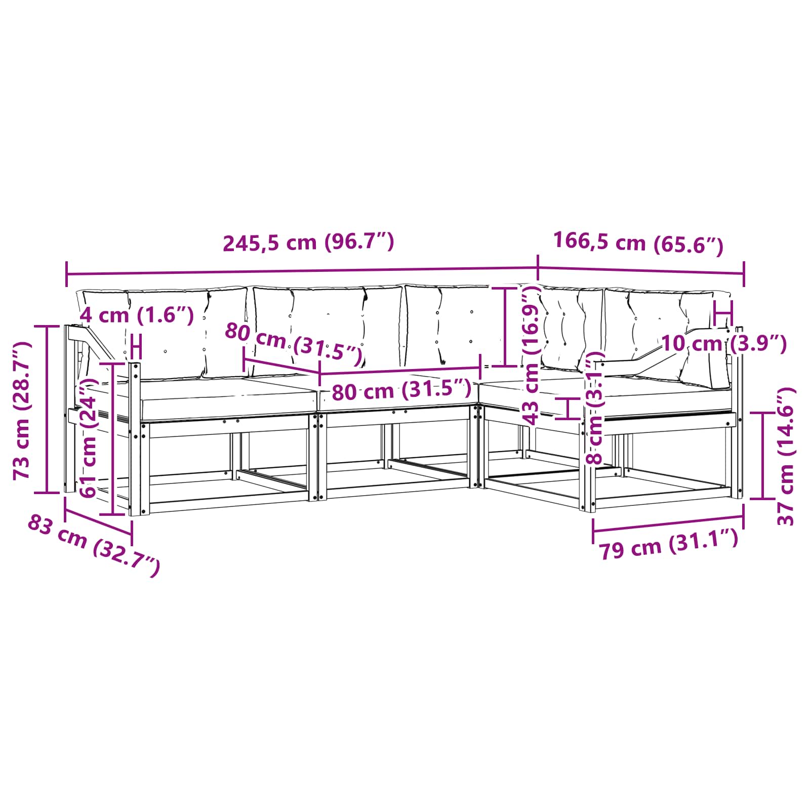 Set vanjskih sofa s jastukom 4 pcs Prirodna i antracit