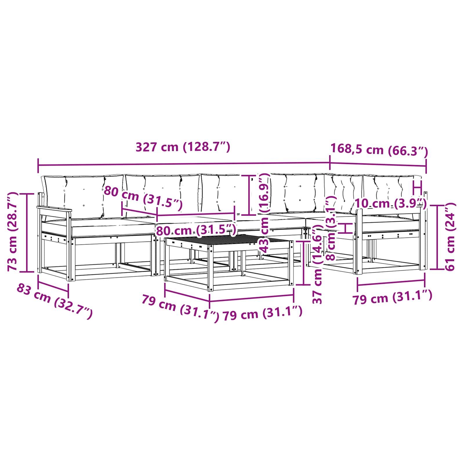 Set vanjskih sofa s jastukom 6 pcs Prirodna i svjetlosiva