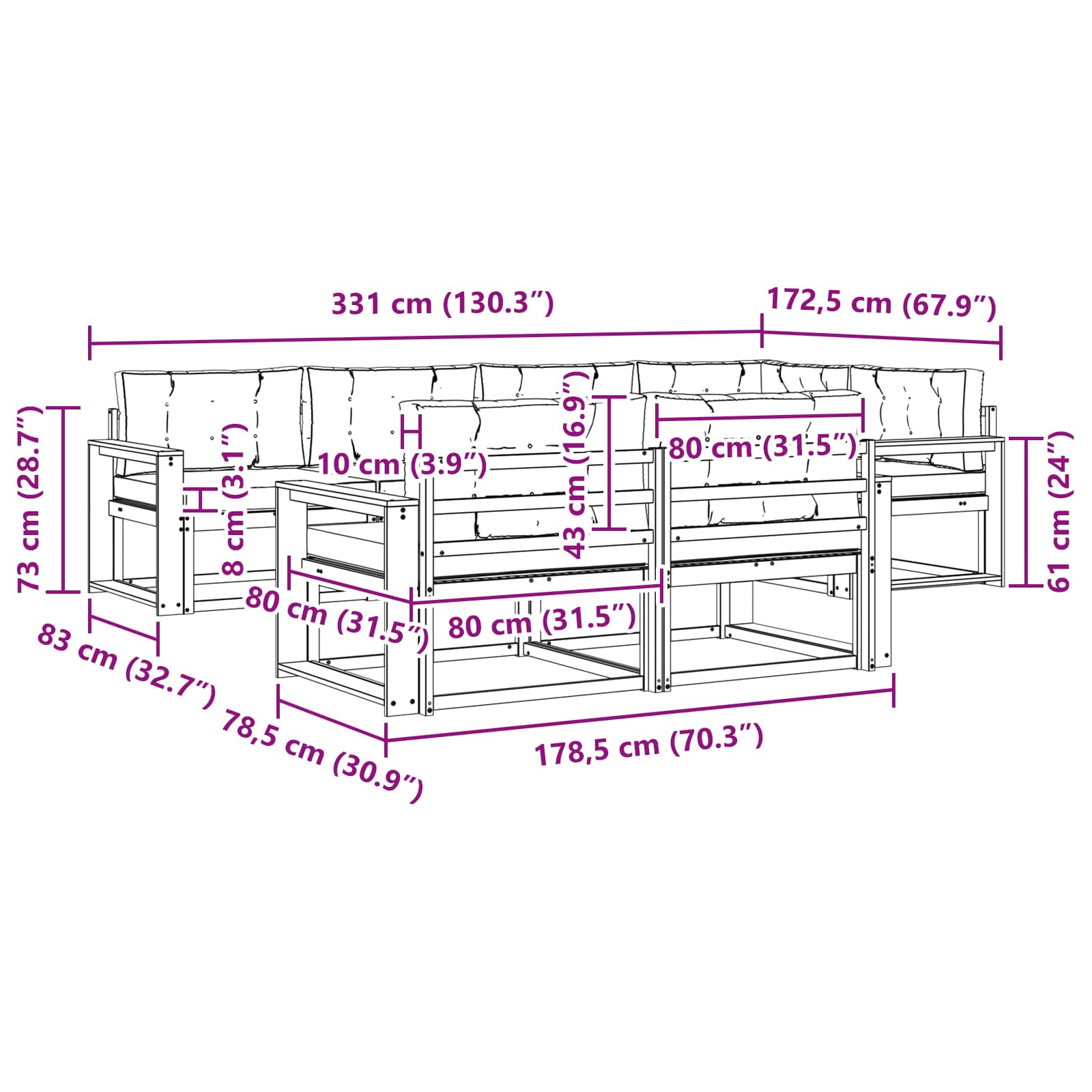 Set vanjskih sofa s jastukom 7 pcs Prirodna i svjetlosiva