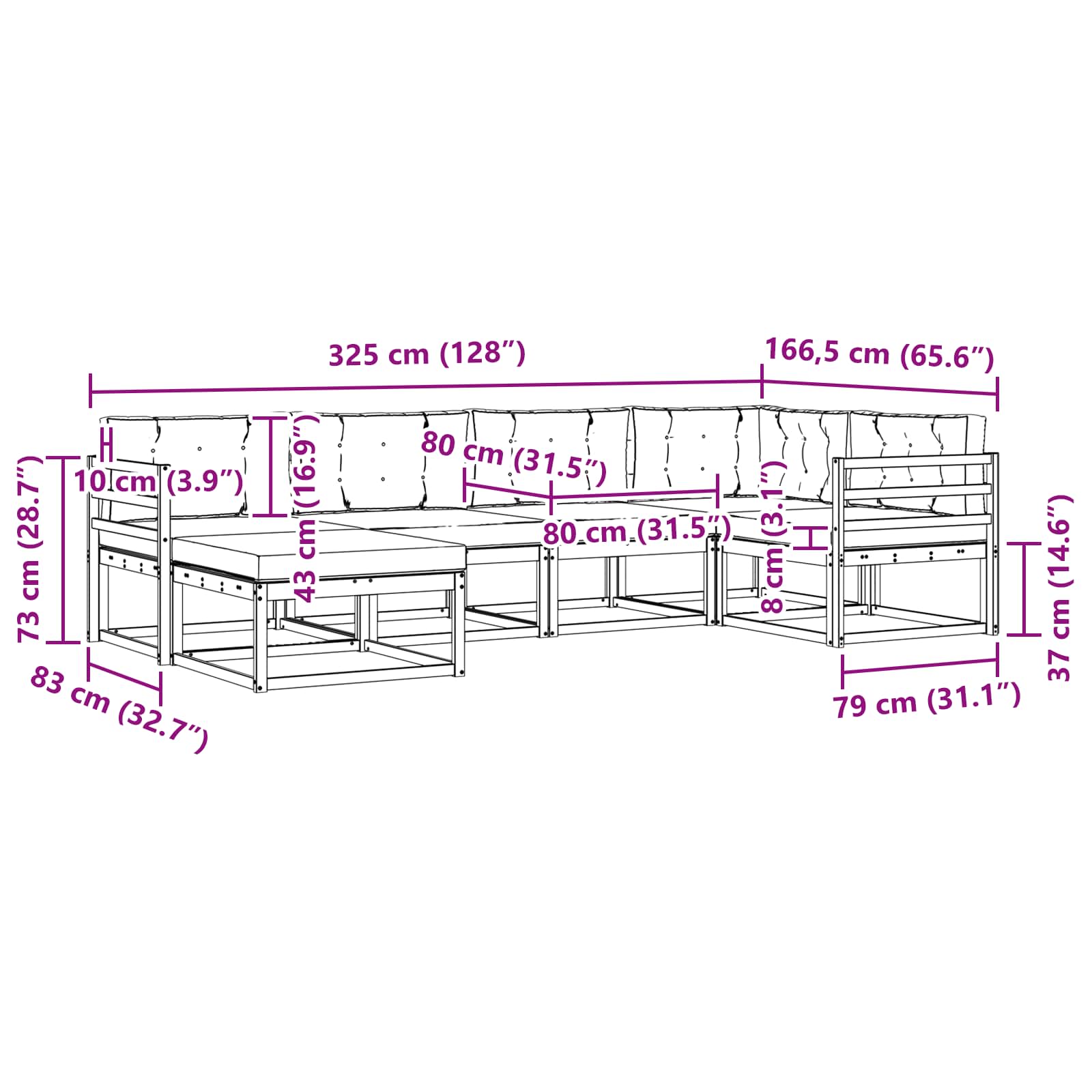 Set vanjskih sofa s jastukom 6 pcs Prirodna i svjetlosiva