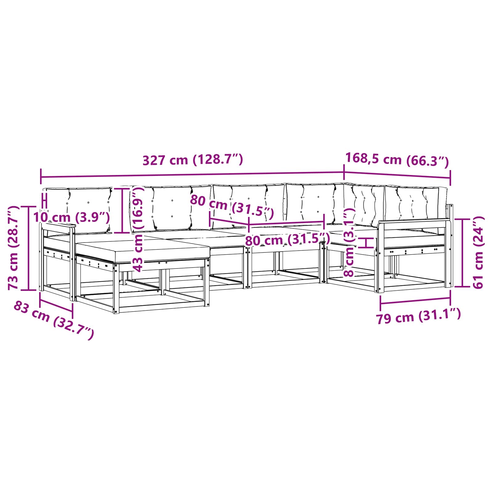 Set vanjskih sofa s jastukom 6 pcs Prirodna i svjetlosiva