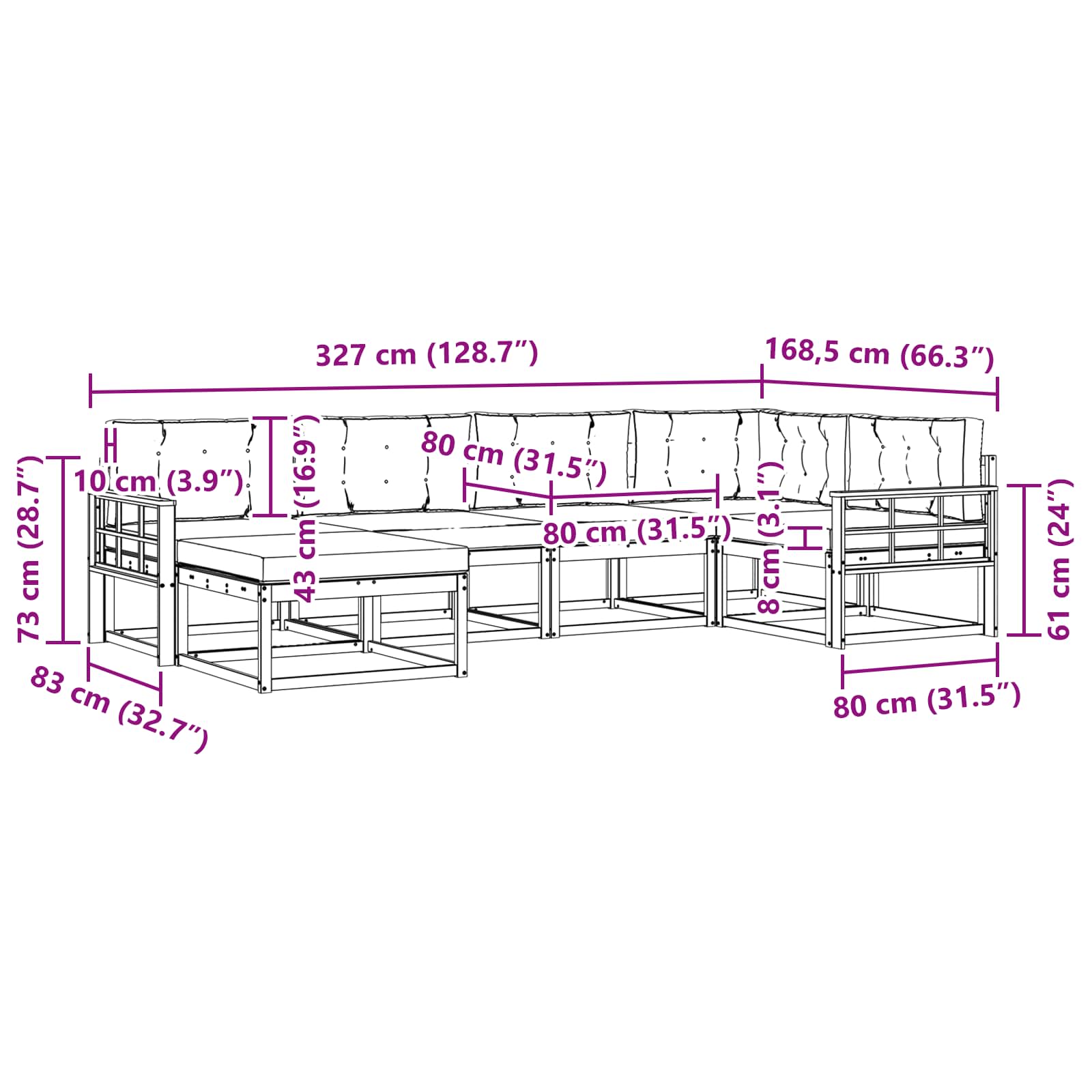 Set vanjskih sofa s jastukom 6 pcs Prirodna i svjetlosiva