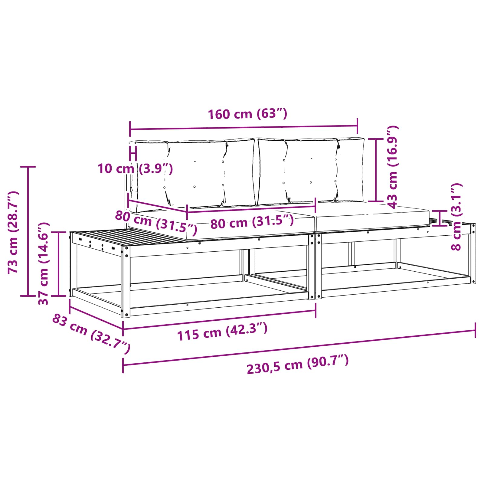 Set vanjskih sofa s jastukom Prirodna i antracit