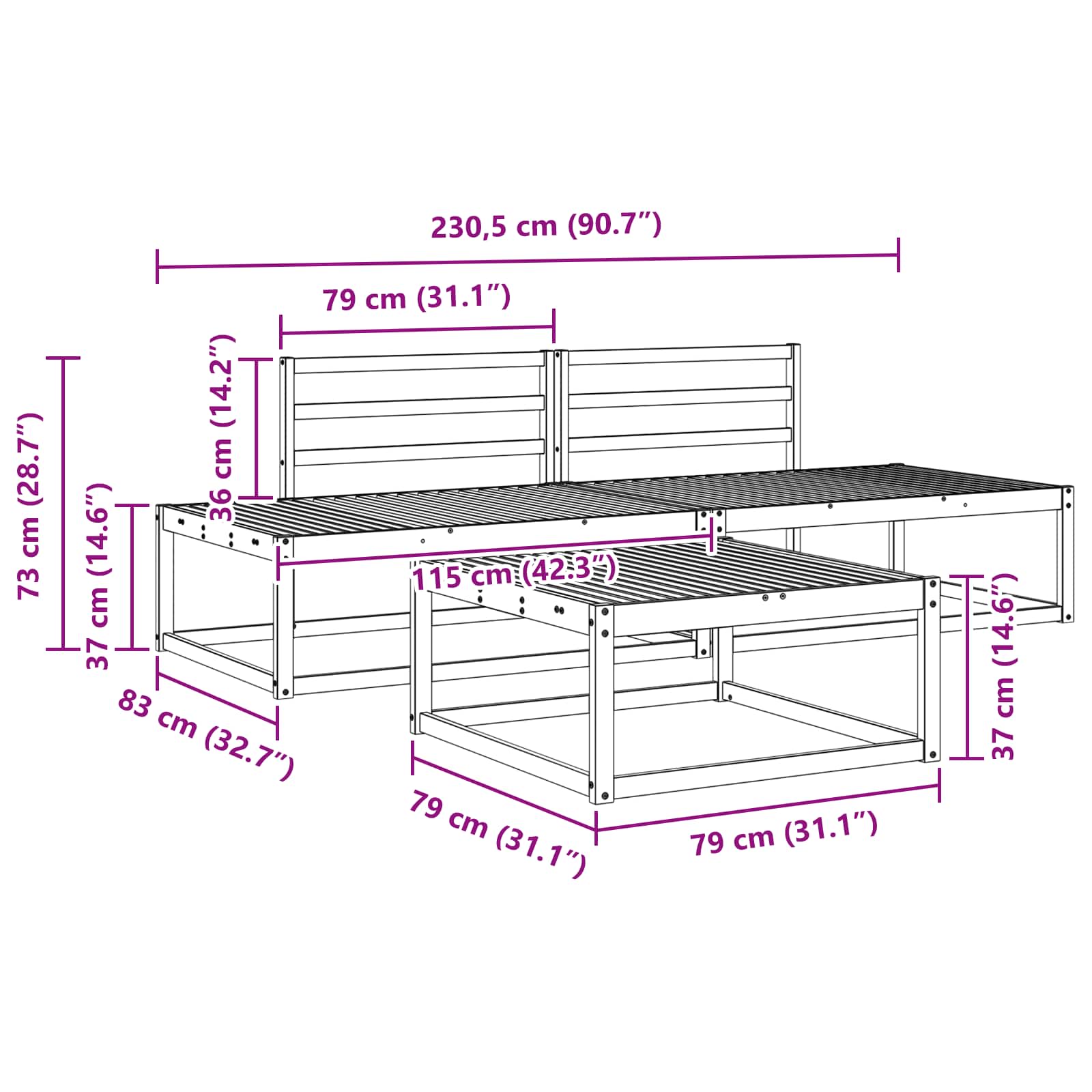 Set vanjskih sofa Prirodna Čvrsto drvo akacije