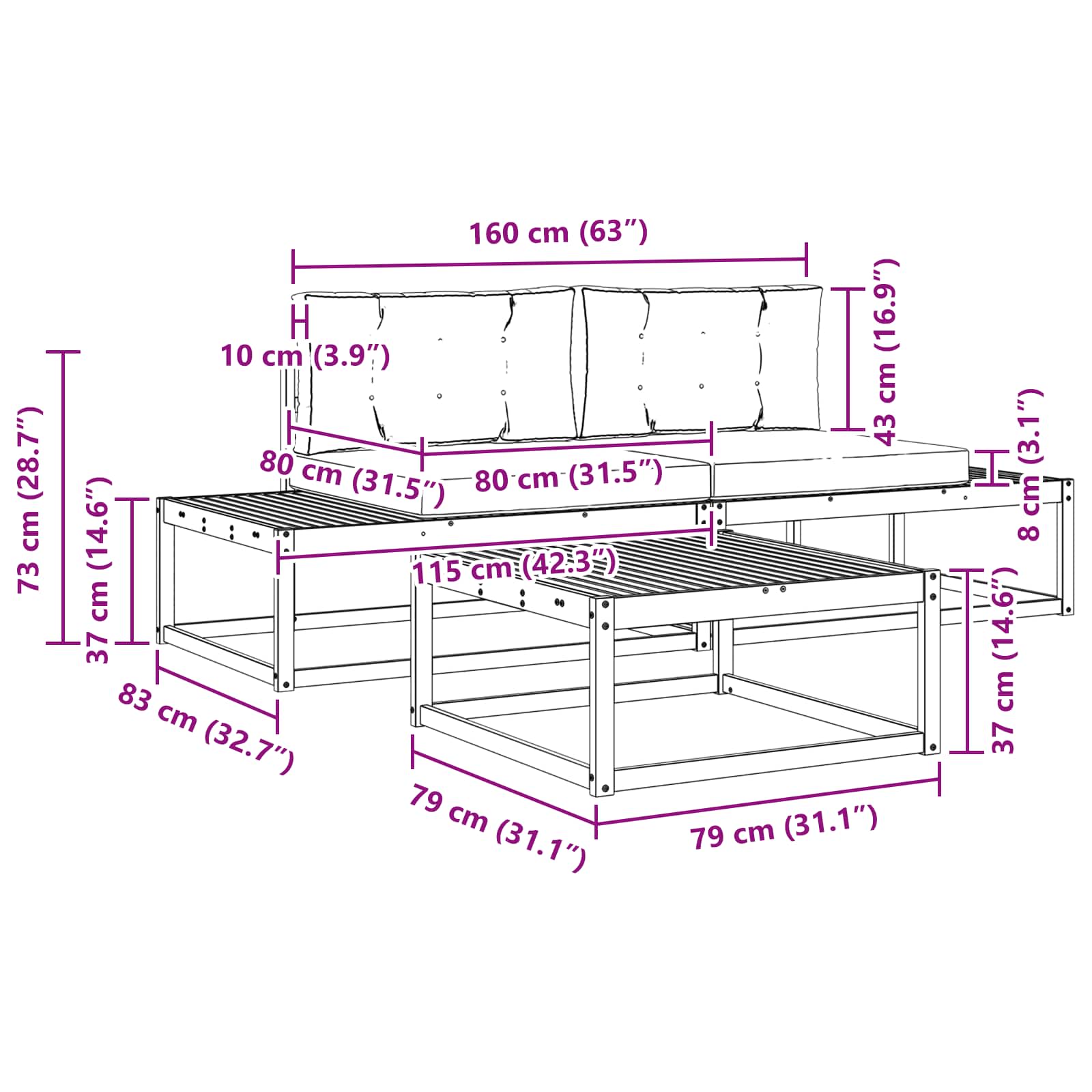 Set vanjskih sofa s jastukom Prirodna i bež