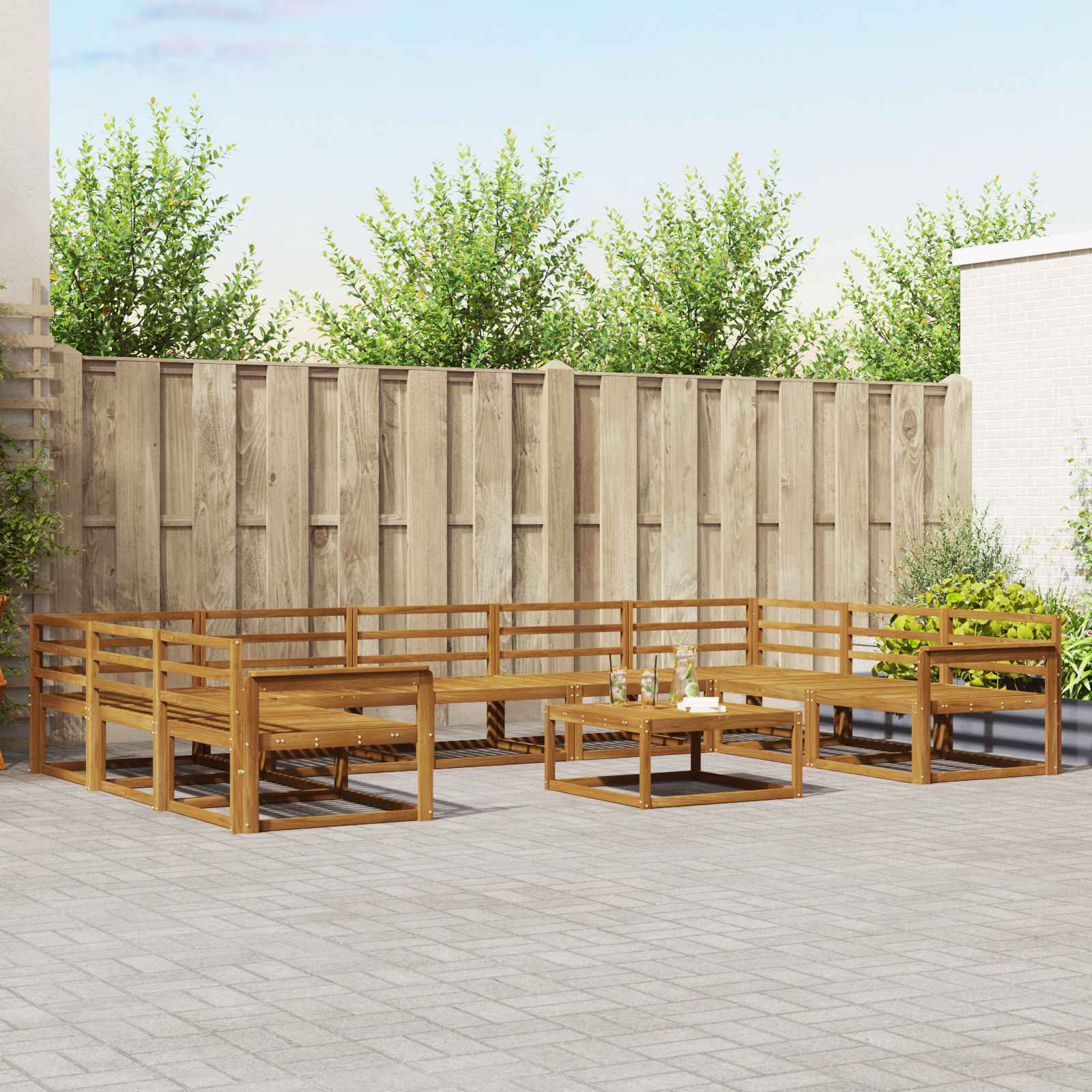 Set vanjskih sofa 10 pcs Prirodna Čvrsto drvo akacije