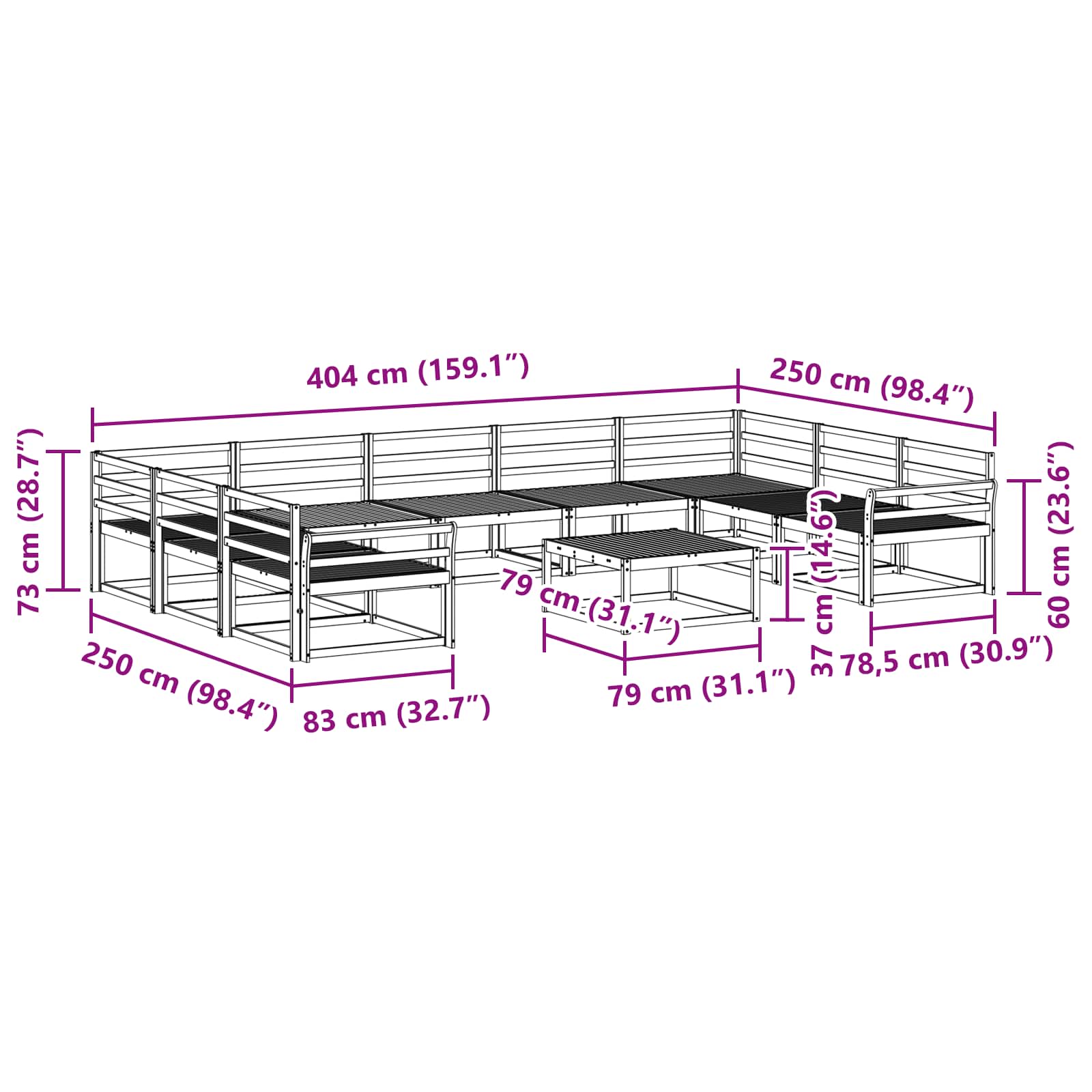 Set vanjskih sofa 10 pcs Prirodna Čvrsto drvo akacije