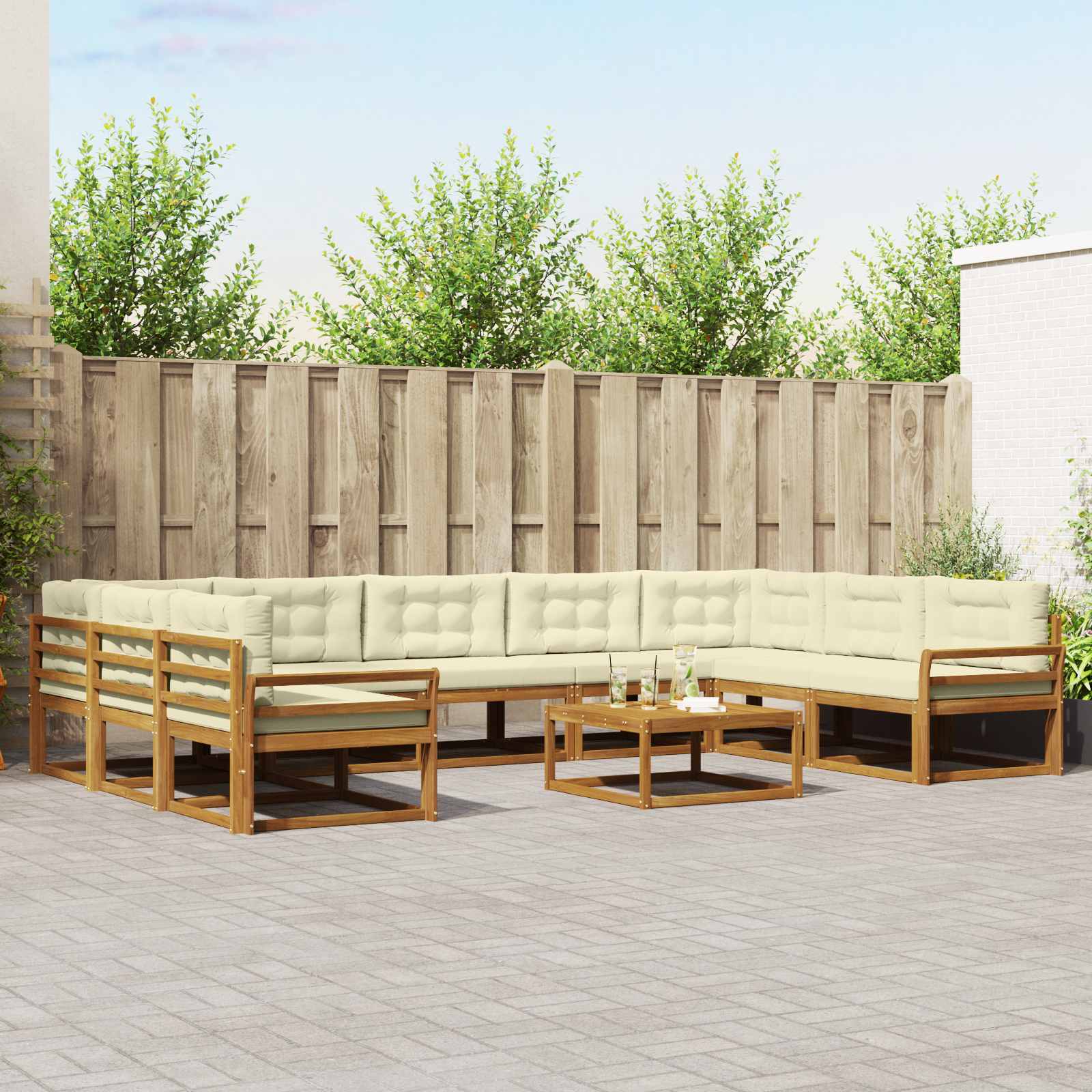 Set vanjskih sofa s jastukom 10 pcs Prirodna i krem