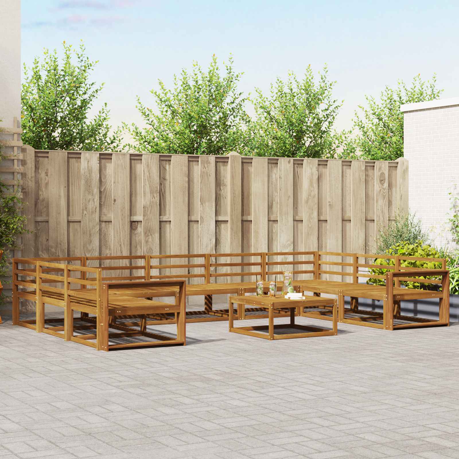 Set vanjskih sofa 10 pcs Prirodna Čvrsto drvo akacije