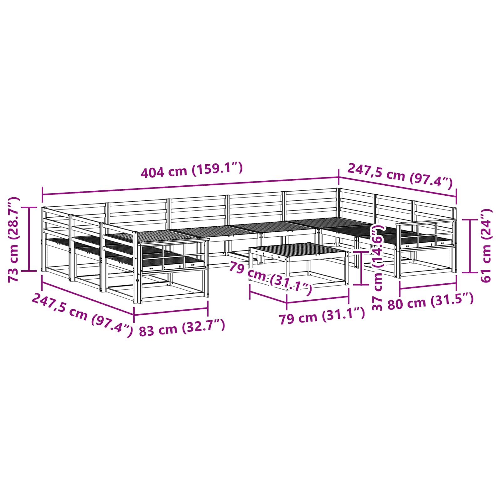 Set vanjskih sofa 10 pcs Prirodna Čvrsto drvo akacije