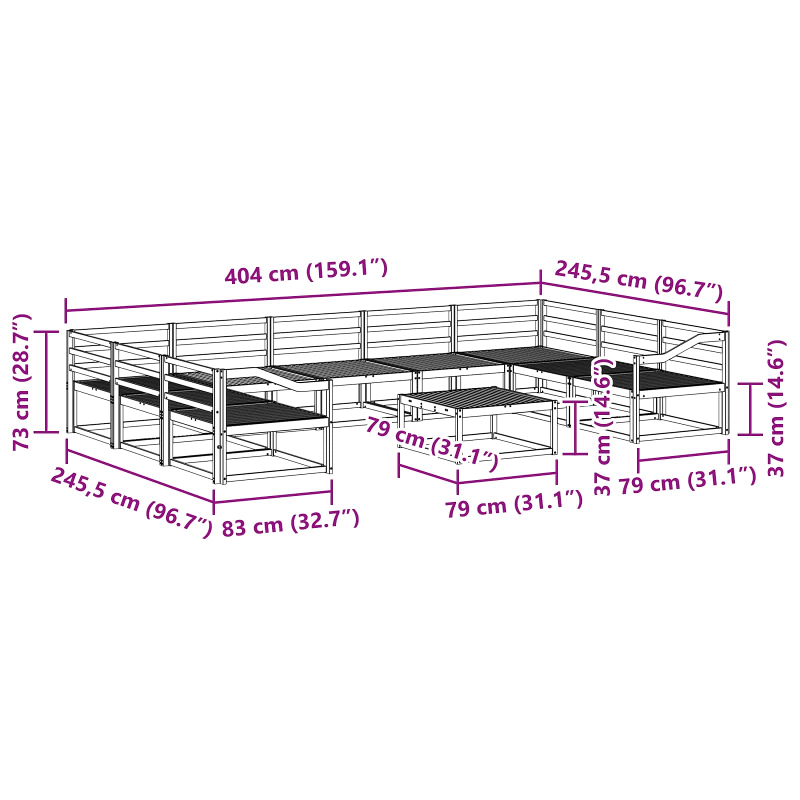 Set vanjskih sofa 10 pcs Prirodna Čvrsto drvo akacije