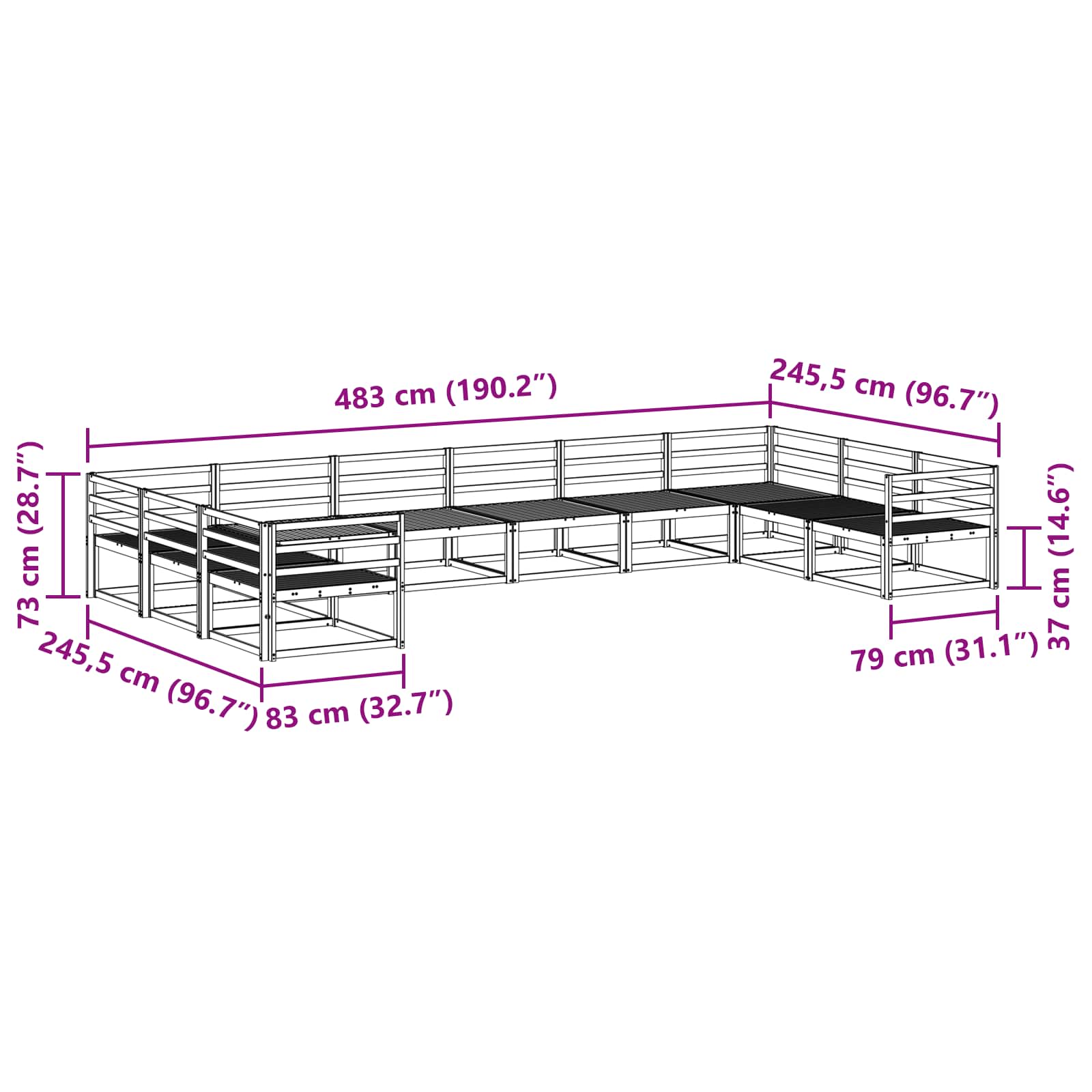 Set vanjskih sofa 10 pcs Prirodna Čvrsto drvo akacije